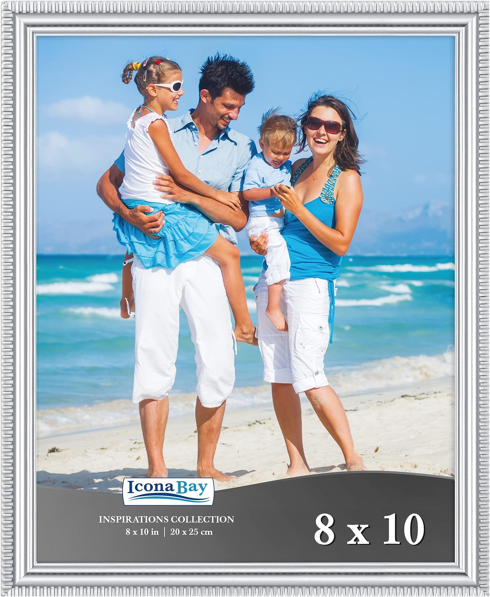 10x8 Silver Picture Frame Beautifully Detailed Moulding, Contemporary Picture Frame, Wall Mount or Table Top, Inspirations Collection