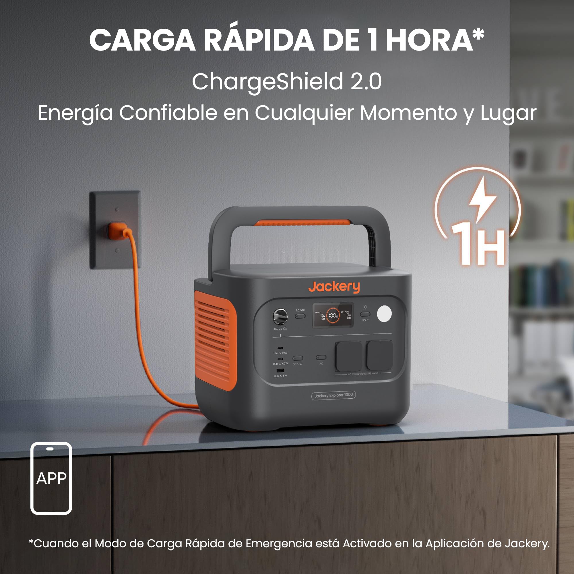 Generador Eléctrico Portátil Jackery Explorer 1000 v2 con 100W Panel Solar, 1070Wh Batería LFP, 1500W AC/100W USB-C Salida, Carga Completa Rápida 1H vía APP para Exteriores, Autocaravanas, Emergencias — view 7