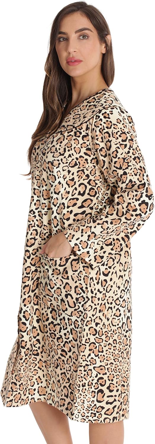 Dreamcrest Women’s Snap-Front House Coat Flannel Duster Robe with Pockets - Image 2