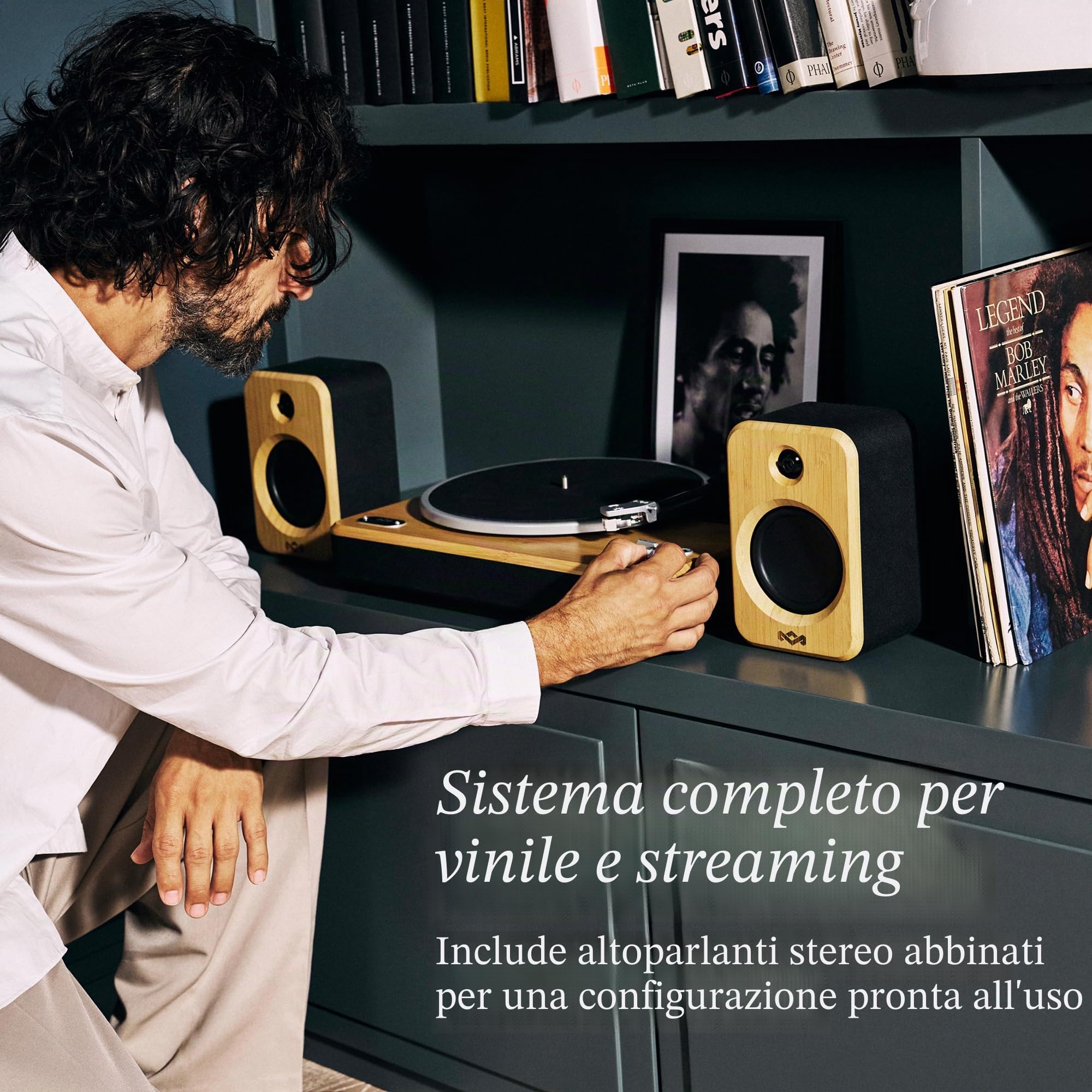 House of Marley Stir It Up Wireless 2 Giradischi con Casse 10W - Bambù | Bluetooth, Giradischi Vinili dal Design Responsabile con Testina Audio-Technica