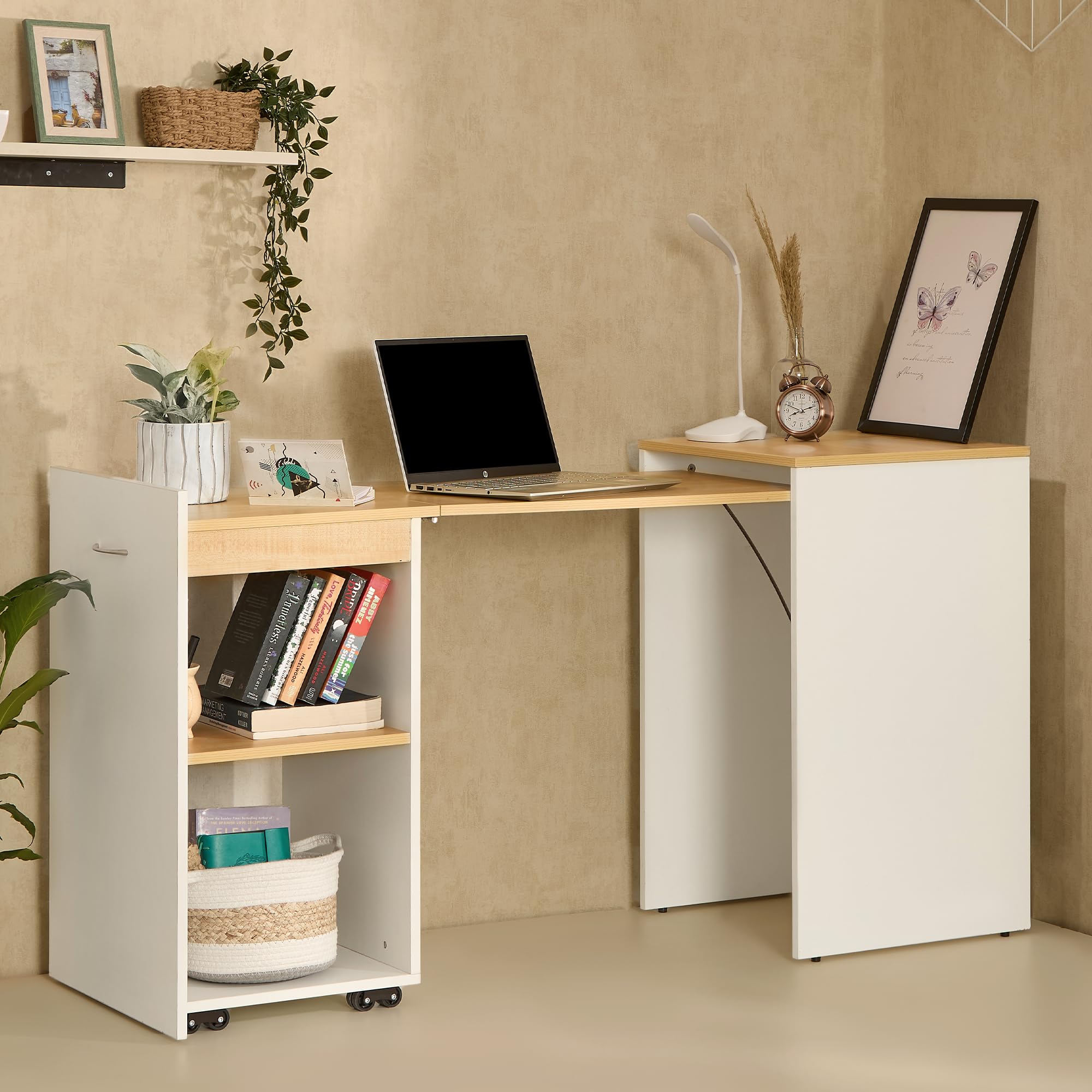 Green Soul Kyoto Foldable Study Table with Space-Saving Design, Expansive Tabletop, Storage Shelves, IS-3087 Engineered Wood, Ideal for Study, Bedroom, or Home Office, White & Oak, 3 Year Warranty-picture-29