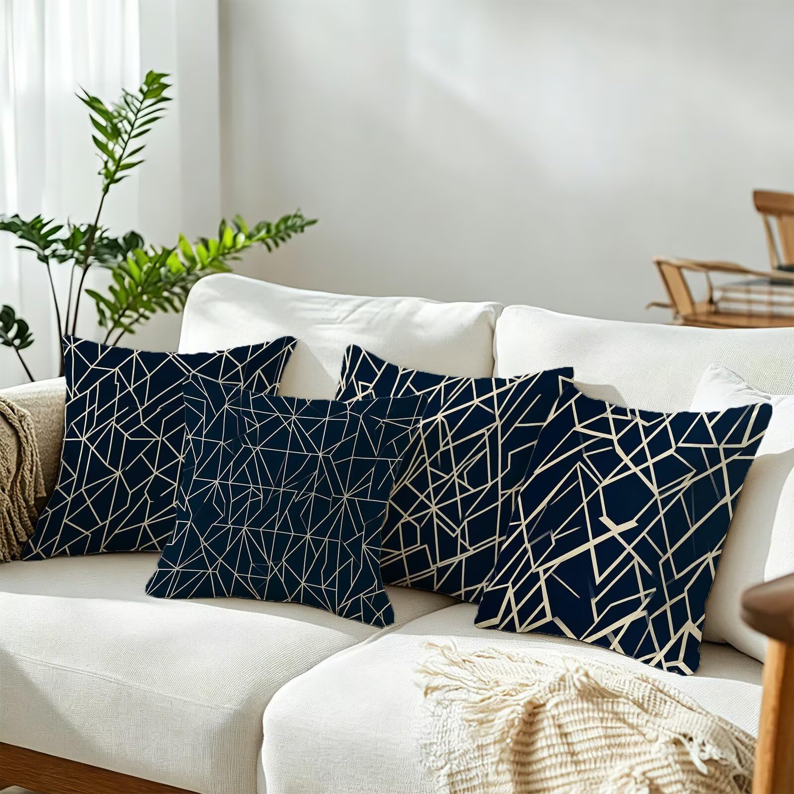 Blu Federe Cuscini Divano 70x70cm, Cuscini da Esterno Set de 4, Cod-355