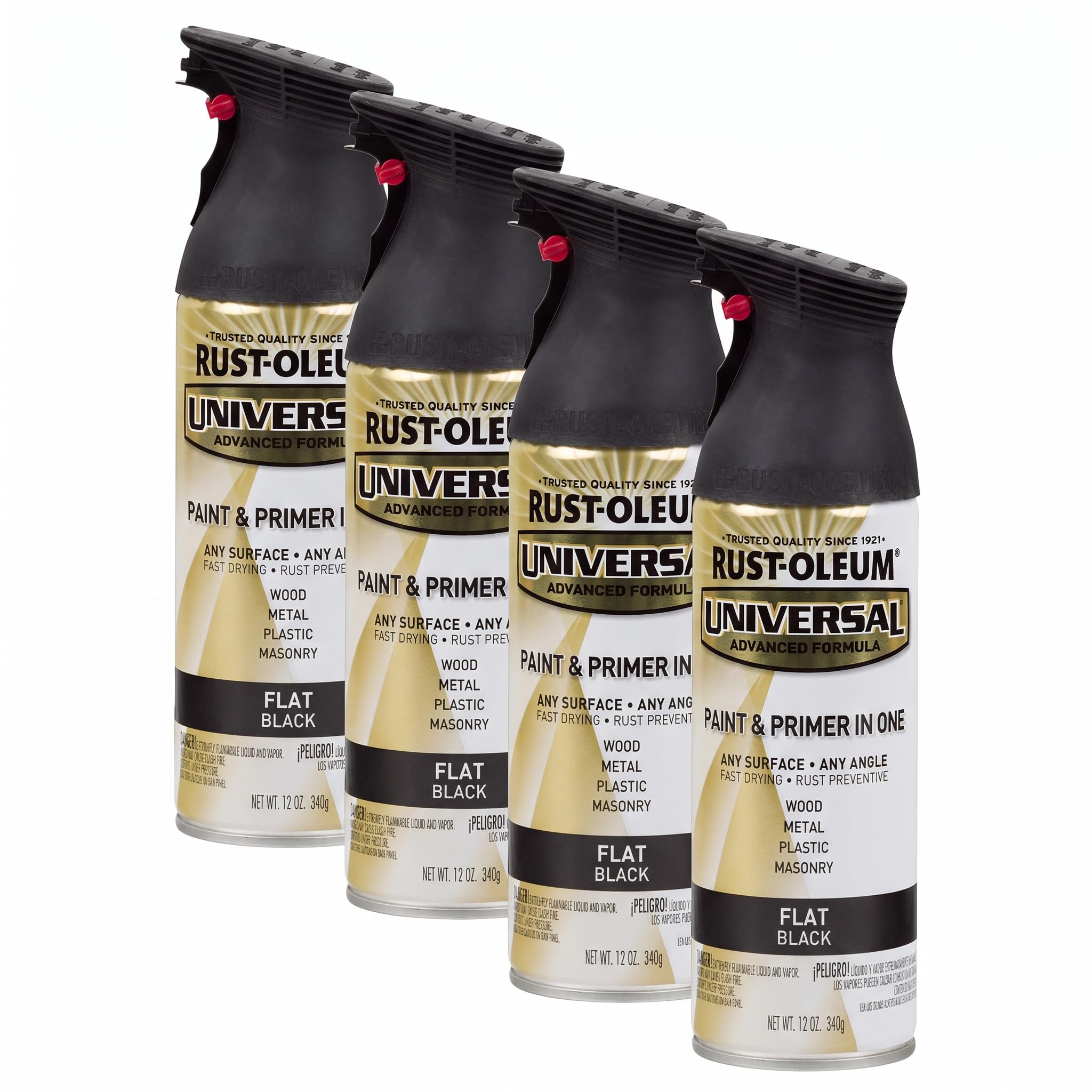 Rust-Oleum 245198 Universal All Surface Spray Paint, 12 oz, Flat Black (Pack of 4)