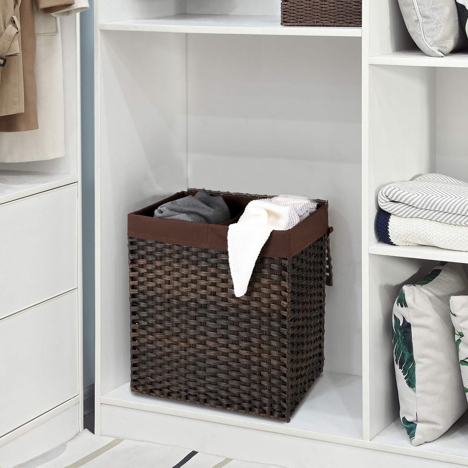 Buy SONGMICS Handwoven Laundry Basket, 110L Synthetic Rattan Divided