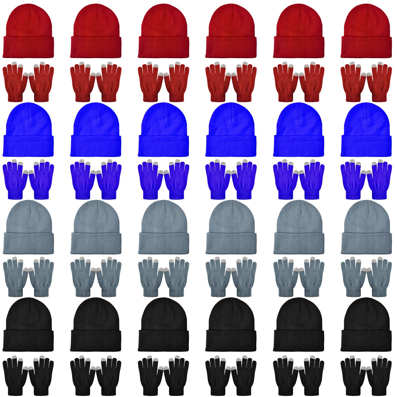 48 Pcs Bulk Winter Knit Beanies Gloves Men Women Warm Beanie Touchscreen Gloves Set Cozy Winter Accessories-image-48