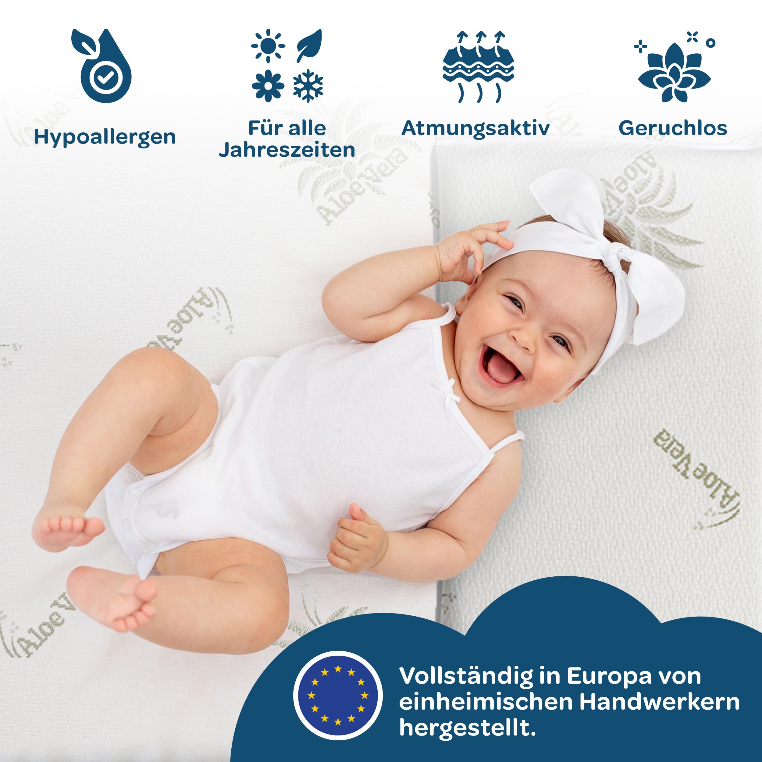 DOLCI SOGNI Matratze 60x120 cm für Babybett und Kinderbett, Atmungsaktive Babymatratze mit Aloe Vera Bezug, Oeko-TEX® & CertiPUR™, 14 cm Höhe