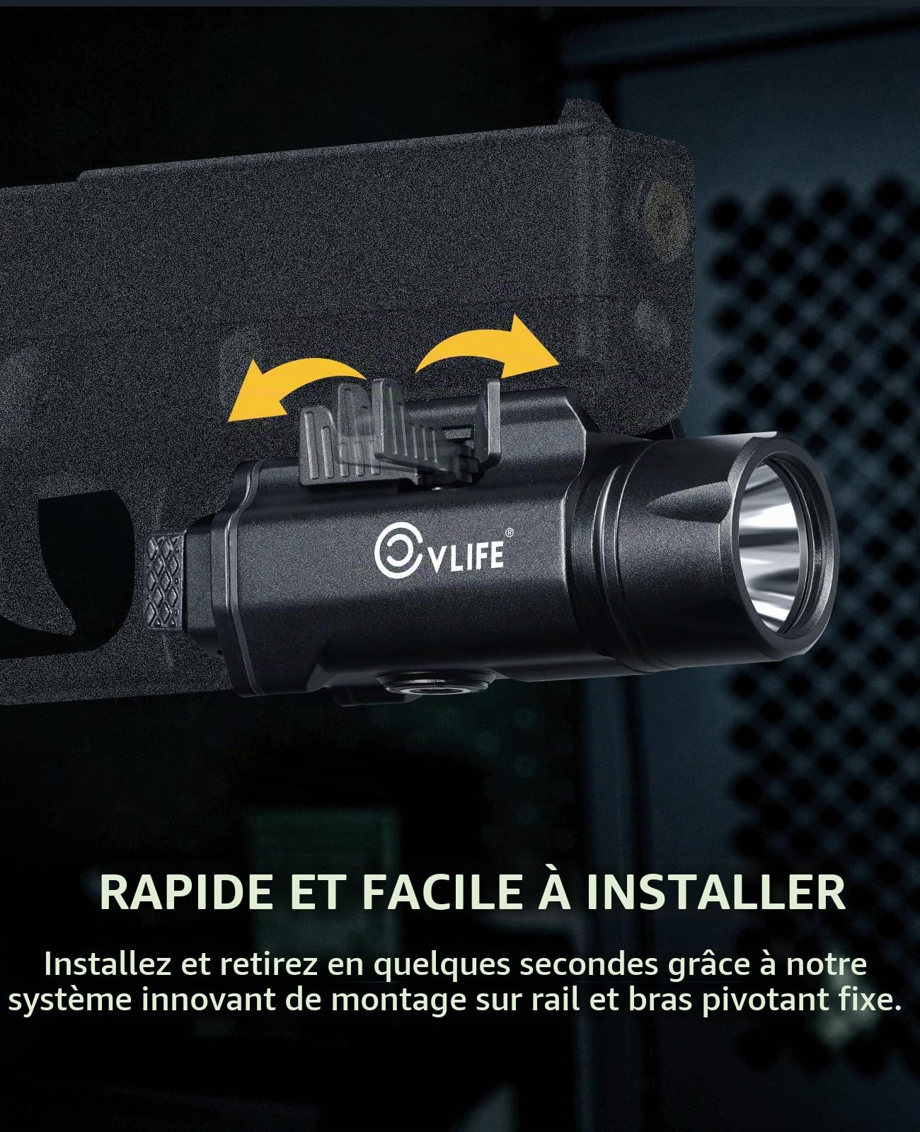 CVLIFE Picatinny Lampe de poche magnétique rechargeable pour pistolet avec rail réglable rapide et fonction stroboscopique 1500 lumens