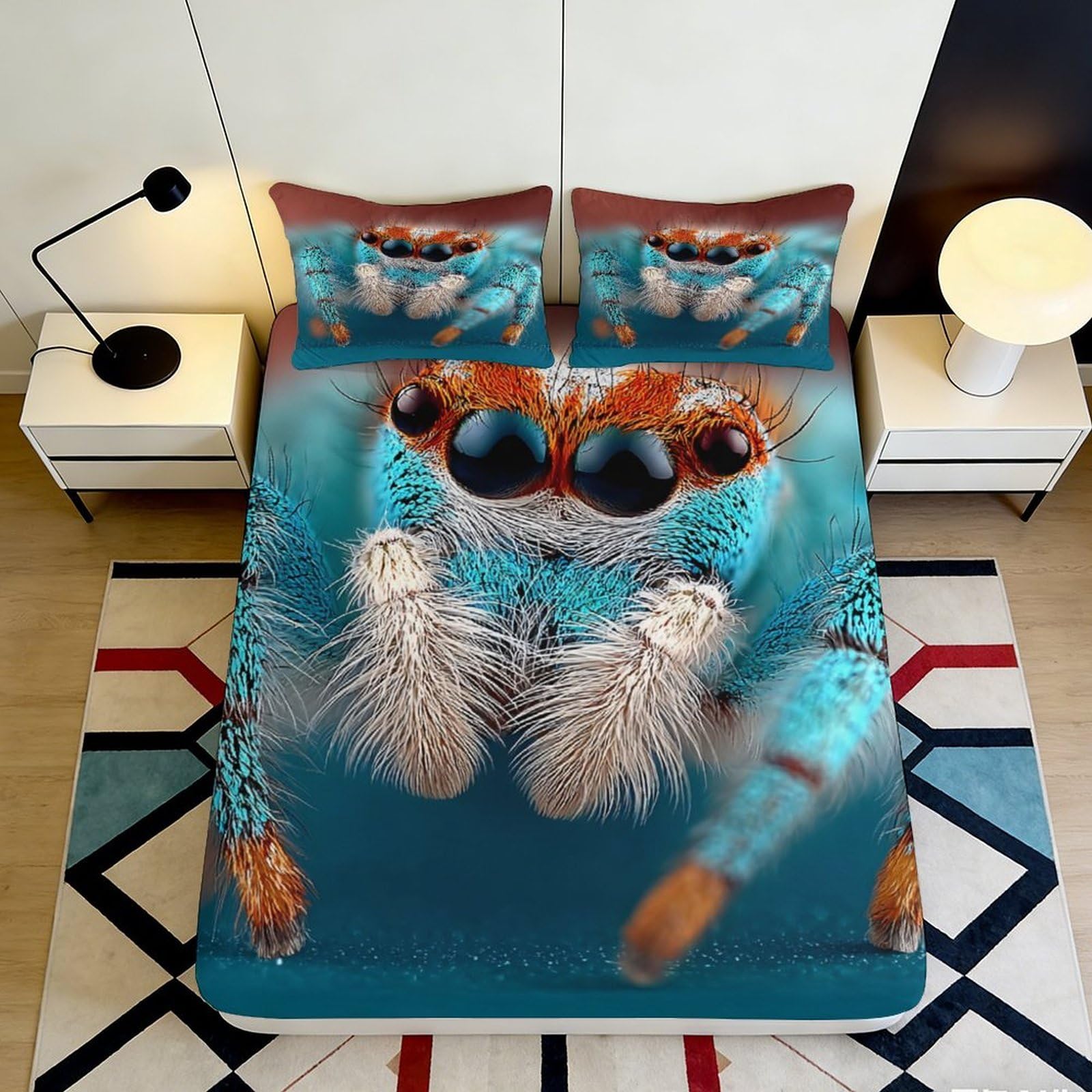 3D Printed Jumping Spider Fitted Sheet Microfiber Deep Pocket Non-Slip Bedding Jumping Spider Mattress Fitted Cover Washable for Bedroom 90x200x25cm