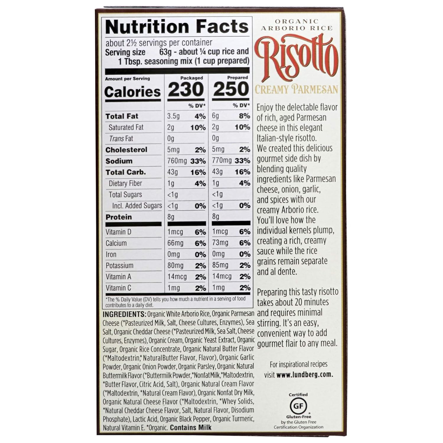 Lundberg Organic Creamy Parmesan Risotto Rice, Gluten Free, 5.5 Ounces (Pack Of 6)