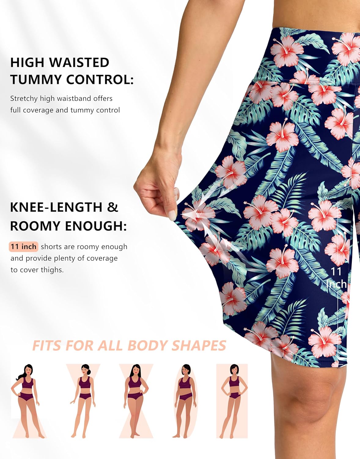 G Gradual Women's High Waisted Swim Board Shorts 11" Knee Length Beach Swimming Long Shorts for Women with Pockets Liner - Image 5