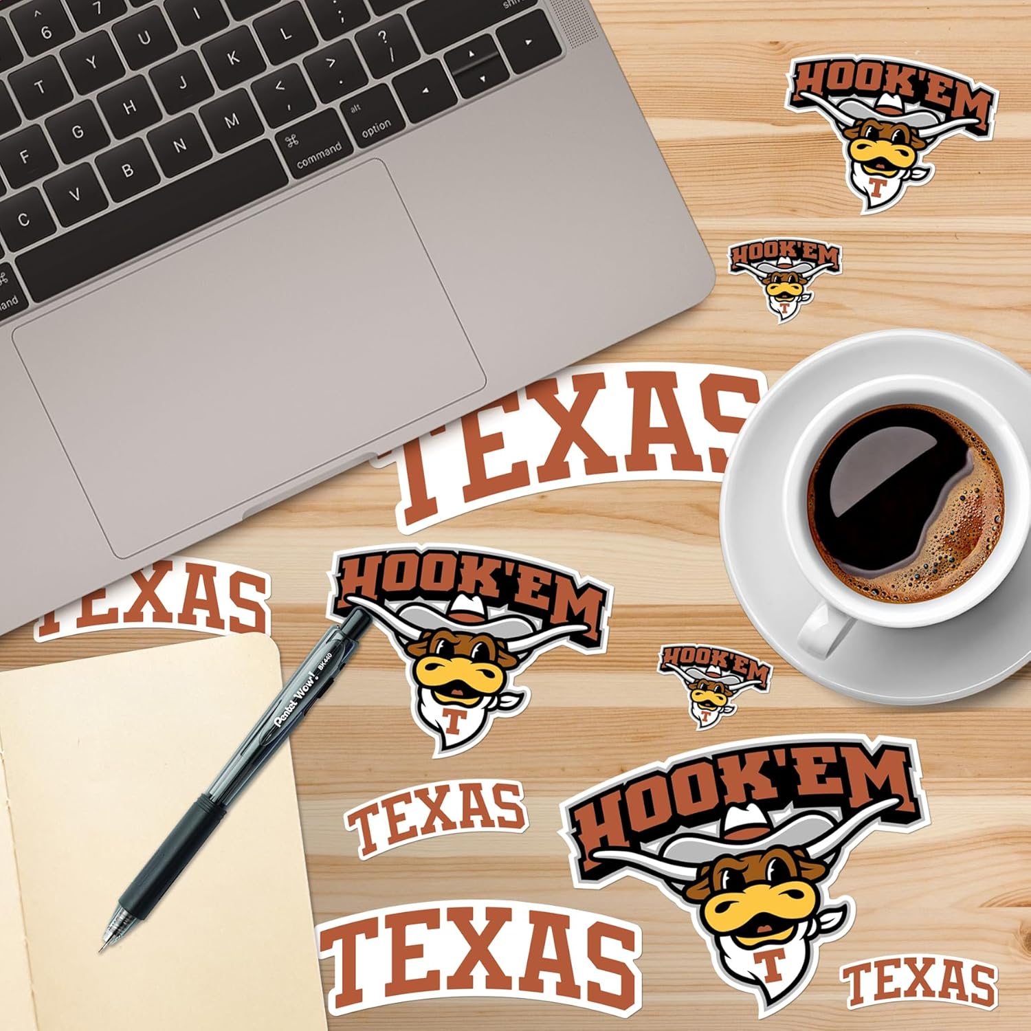University of Texas Secondary Logo Mascot 50ct Vinyl Sticker Pack – Large Waterproof Hook ’Em & Bevo Mascot Decals for Laptops, Water Bottles, Tablets, Scrapbooks, Vehicles & More - Image 5