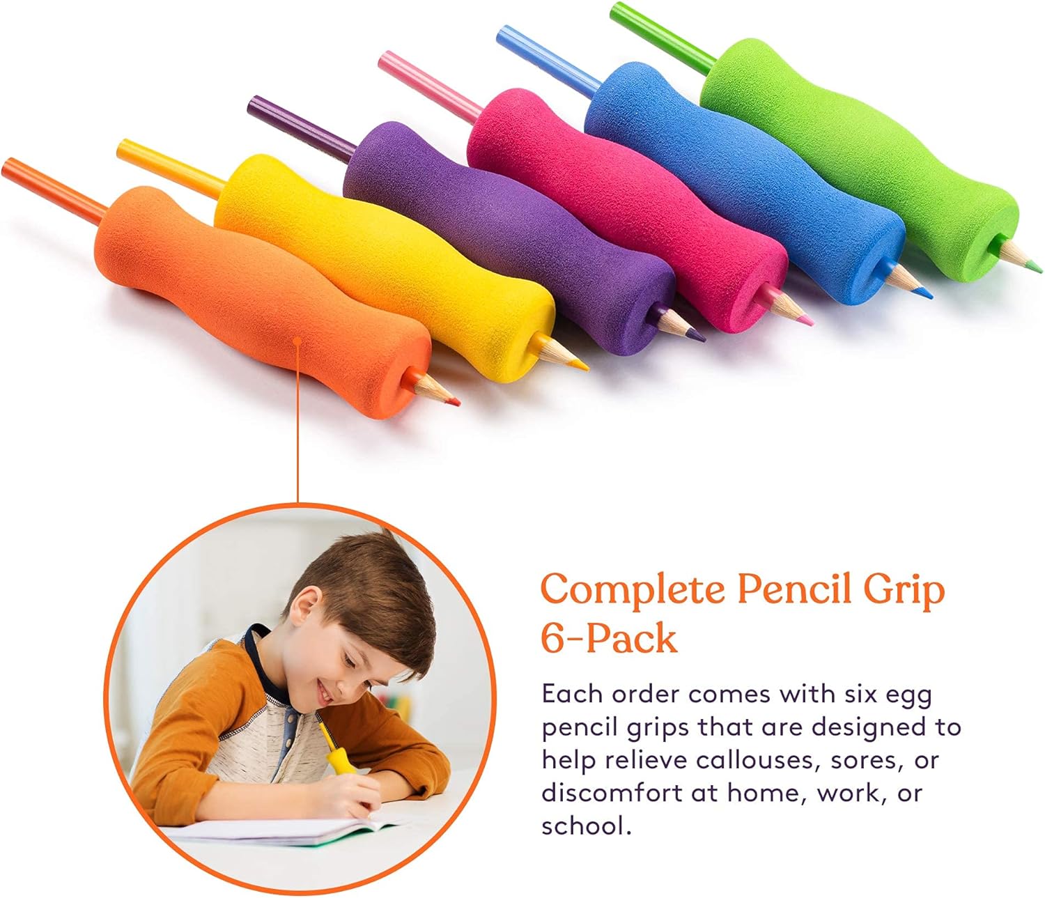 Special Supplies Long Foam Pencil Grips for Kids and Adults Colorful, Cushioned Holders for Handwriting, Drawing, Coloring | Ergonomic Right or Left-Handed Use | Reusable (6) : Health & Household