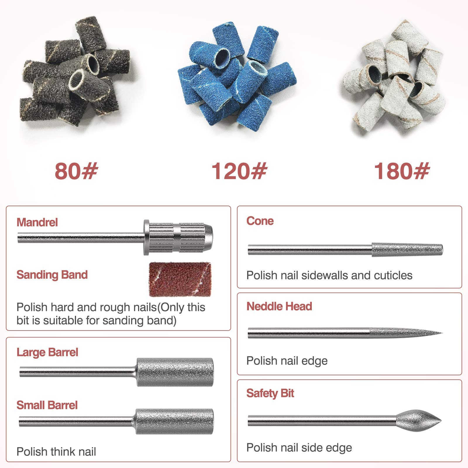 YaFex Professional Nail Drill Machine, 30000RPM Electric Nail File for Acrylic Nails, Electric Nail Filer Kit with a LED Lamp, 6 Drill Bits, 36 Sanding Bands for Shaping, Polishing