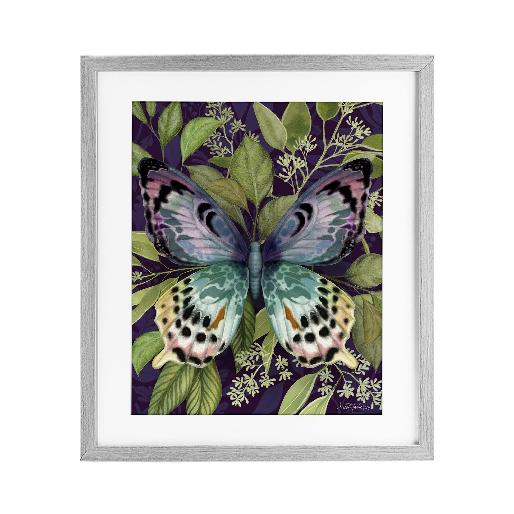 Stupell Industries Midnight Garden Butterfly Wings 'Midnight Garden Butterfly', Framed Print Under Glass, Gray, 13 X 16 Inches, Easy To Hang And Sturdy, Made In Usa, By Nicole Tamarin
