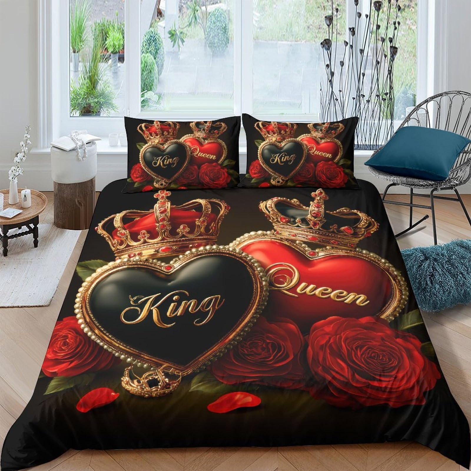 Ctjqhvkz Style-4 3D Printed King Crown Fitted Sheet Microfiber Red Rose Queen Bed Cover For Bedroom Guest Room Decor Easy Care Single（135X200cm）
