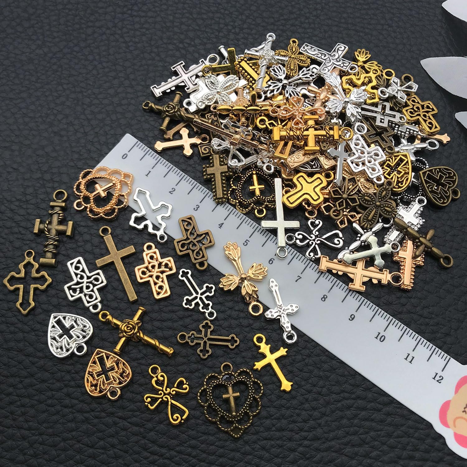 WOCRAFT 100pcs Cross Charms for Jewelry Making Assorted Jewelry Bangle Bracelet Charms Wholesale Mixed Bulk Metal Earring Charms for DIY Necklace Keychain Craft Supplies (SN910) - Image 3