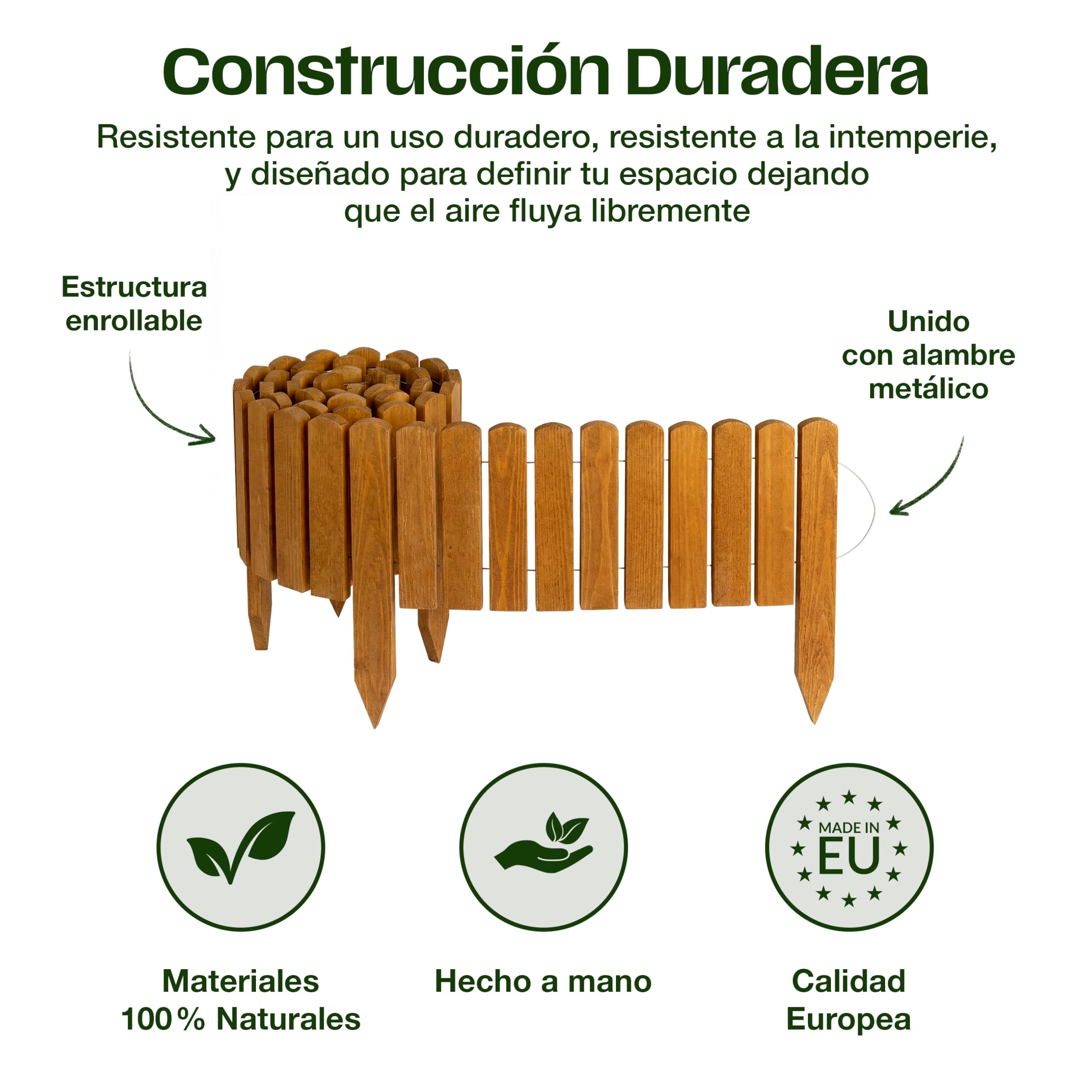 Creative Home Bordura Jardín Exterior de Madera 2m x Altura 30 cm Natural