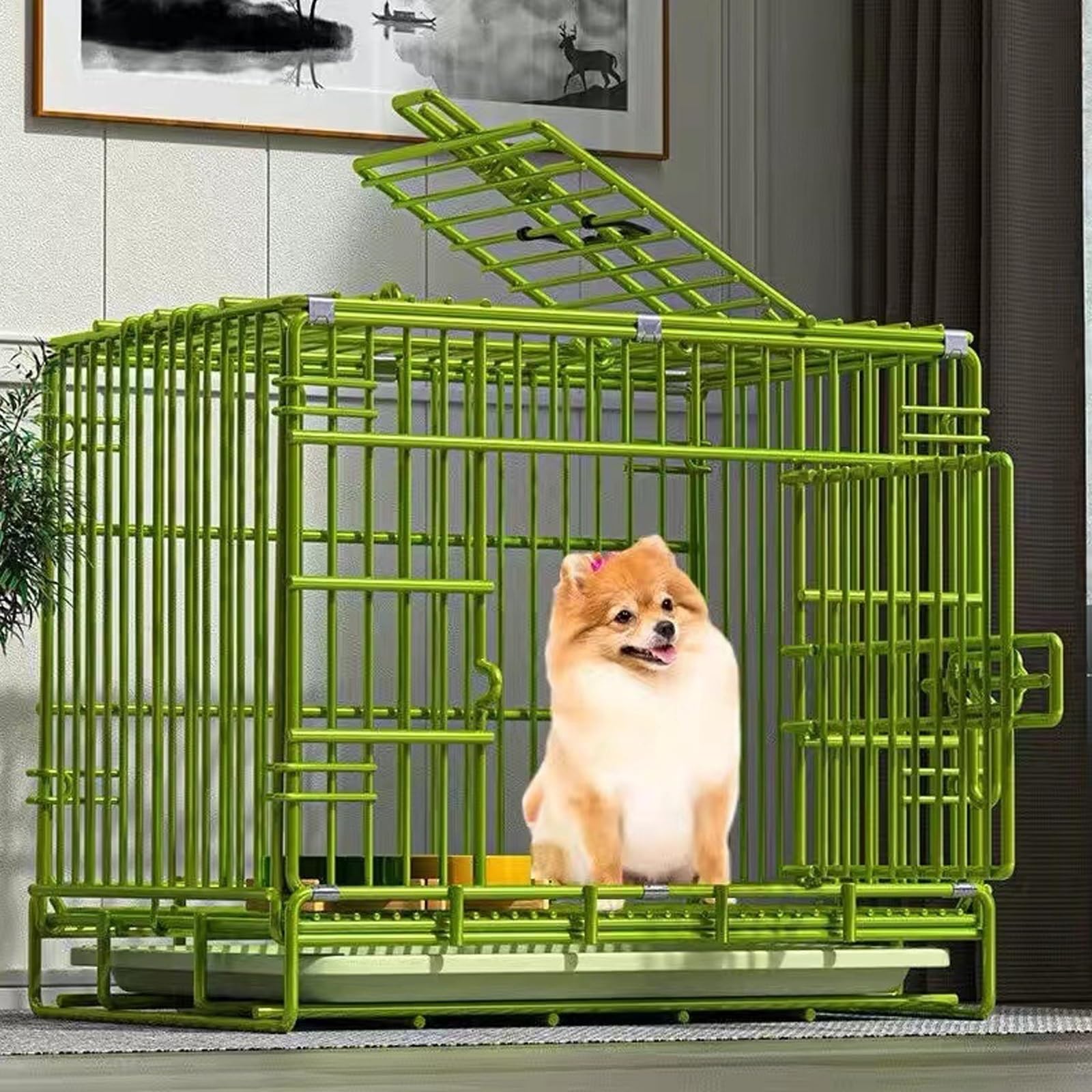 beaka Cage De Transport pour Chien Pliable – Cage Chien Pliante en Métal avec 2 Portes (Avant Et Dessus) Cage pour Chien Et Transportable avec Poignées Et Plateau (Size : 60 * 43 * 53cm)