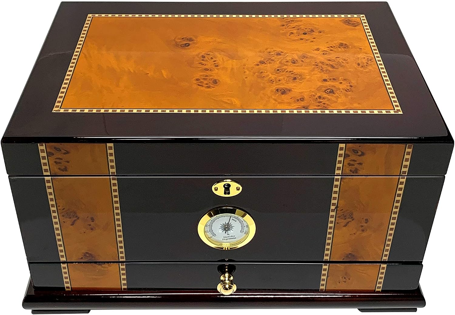 Quality Importers Solana Desktop Cigar Humidor (75-100 Cigar Capacity) with Stinky Cigar Deep Bowl Ashtray with 4 Stainless Steel Stirrups