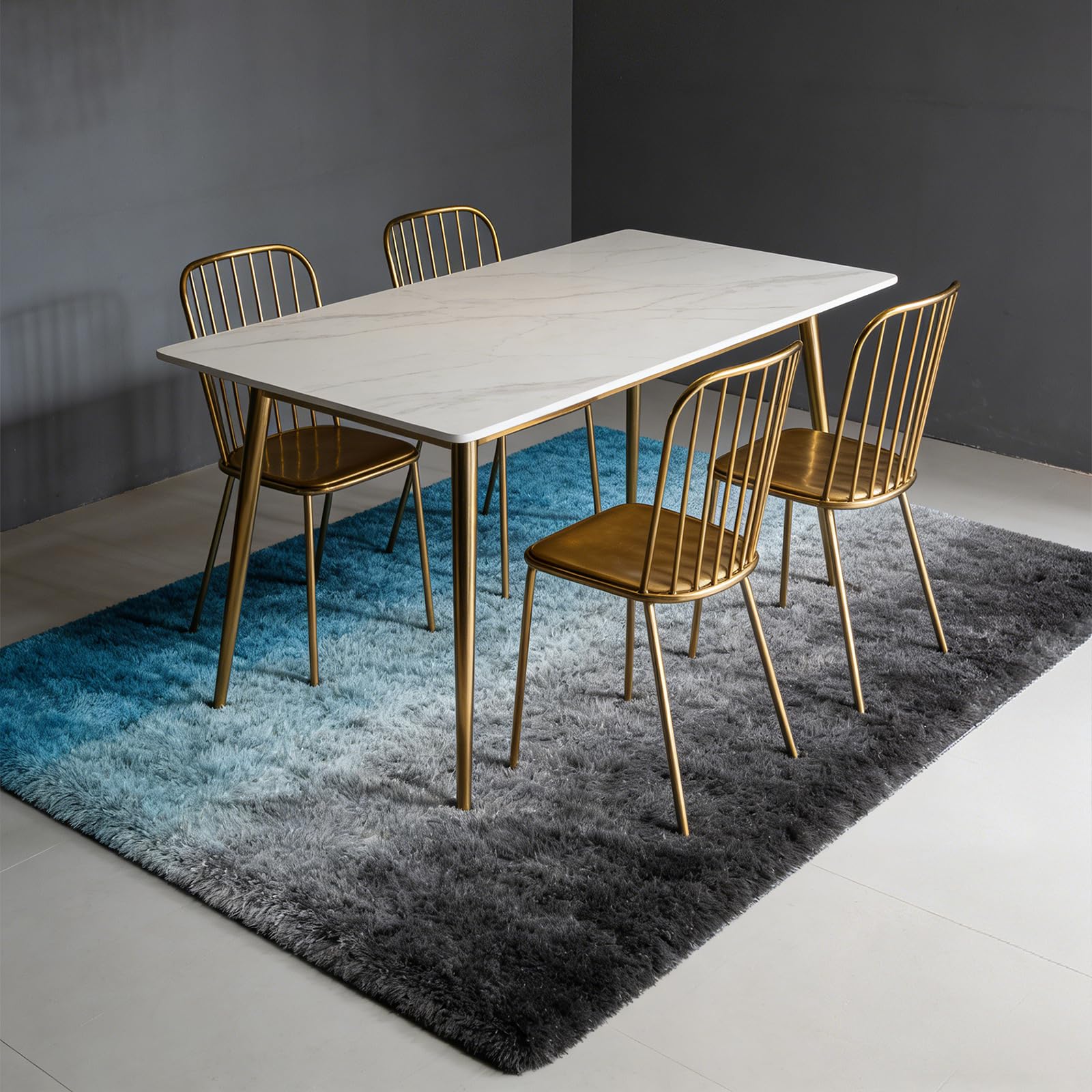 Tapis de salon à poils longs bleu moderne de grande taille 200x370