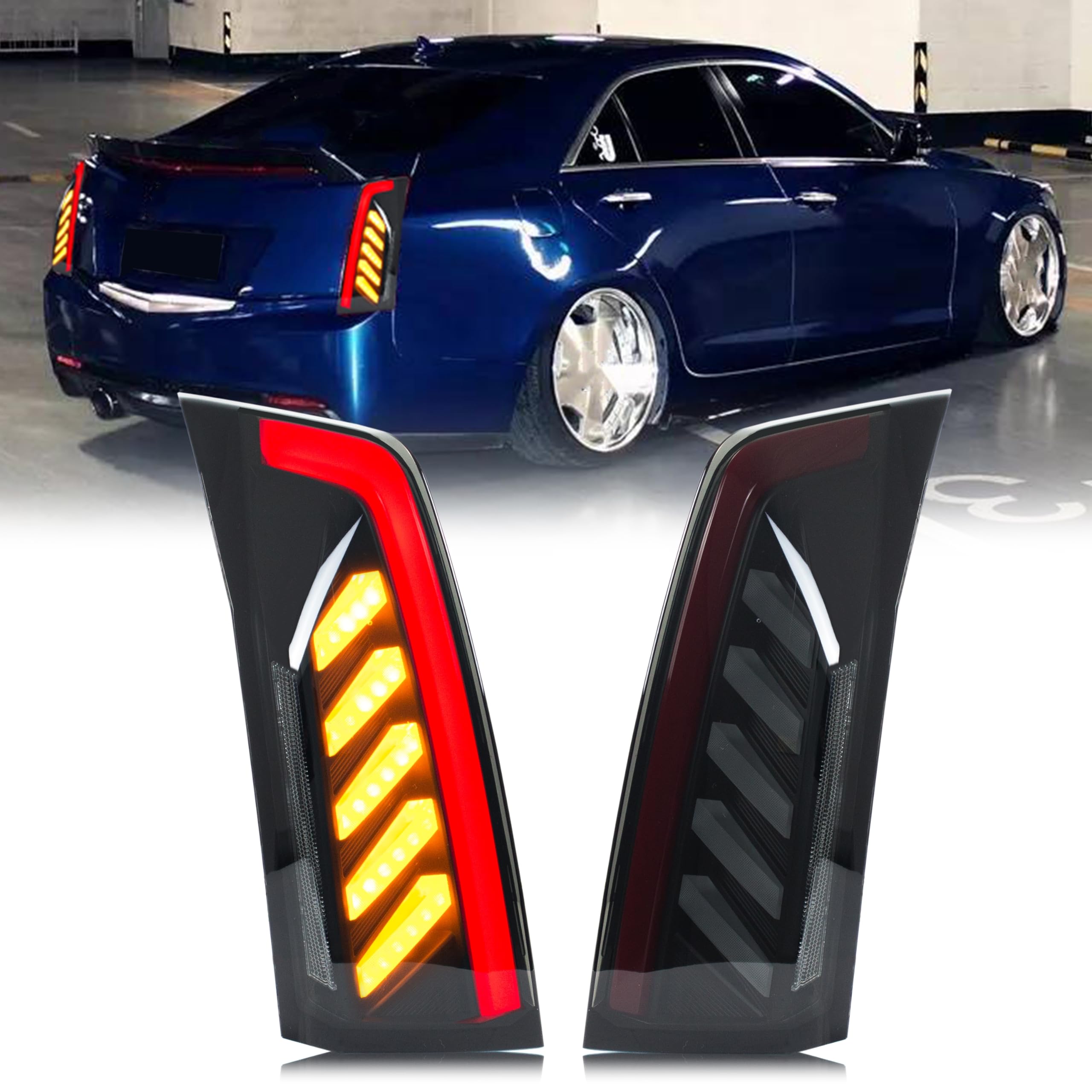 inginuity time LED Tail Lights for Cadillac ATS 2013-2018 Sedan Start-up Animation Sequential Signal Rear Lamps Assembly [Cannot Fit ATS-V & Coupe]
