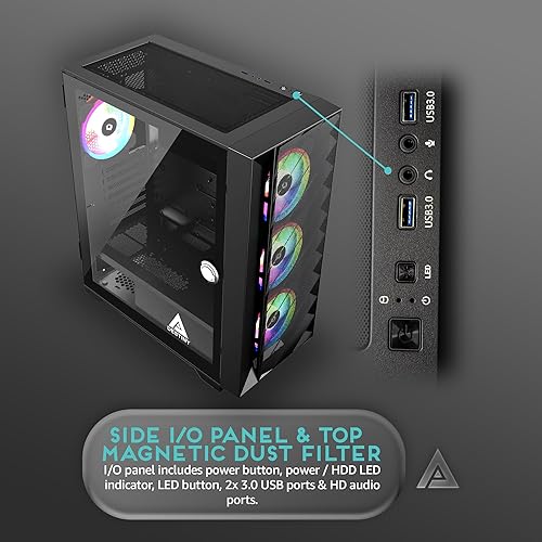 Miniatura 5 de Apevia Destiny-MESH-BK Destiny Mesh Mid Tower - Funda para PC para juegos con 4 ventiladores ARGB de 4.724 in, 366 modos de luz RGB, 1 panel frontal