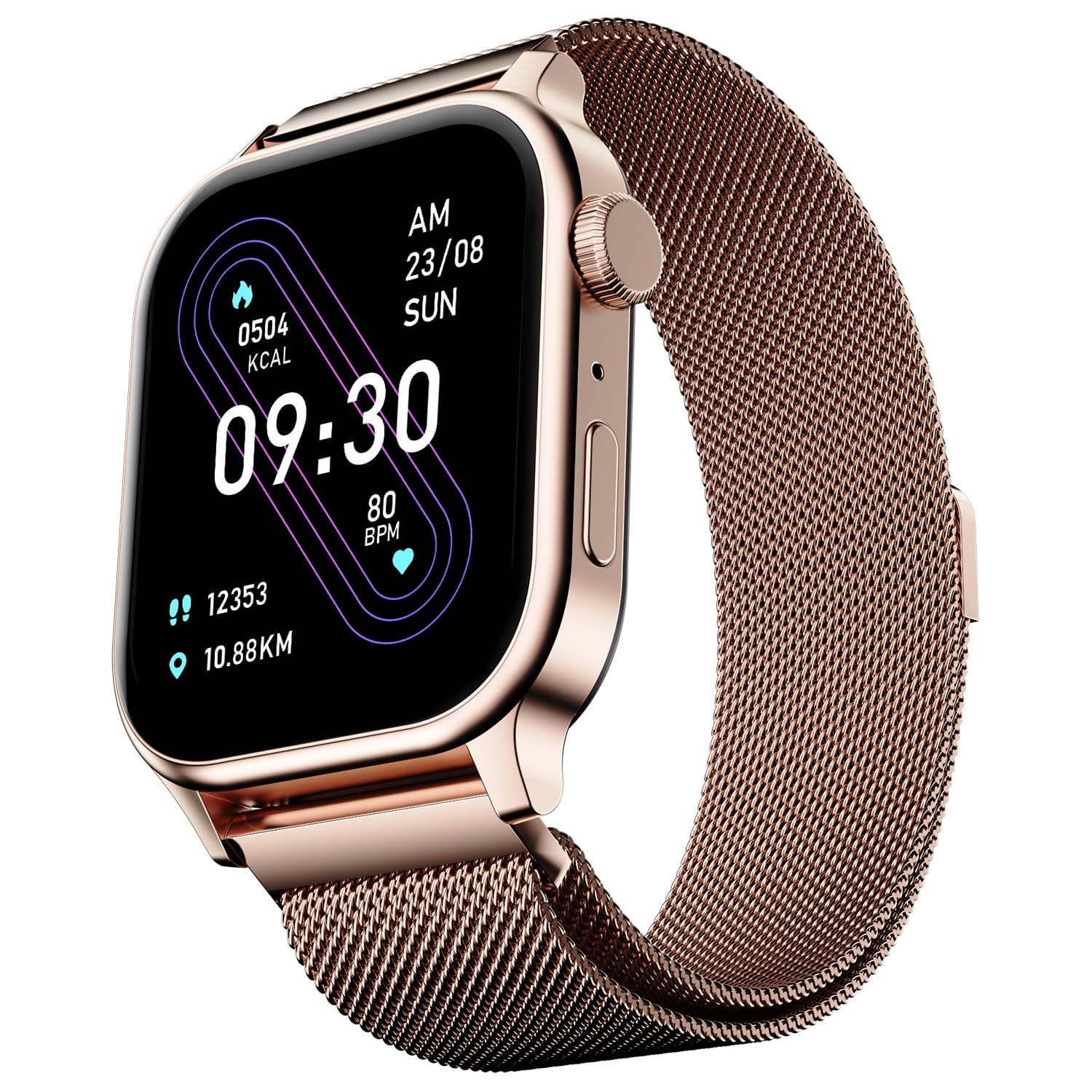 Fire-Boltt Rise Smart Watch, 1.85" HD Display, Metal Body with Bluetooth Calling, Rotating Crown, AI Voice Assistant, 120 Sports Modes, Neon UI, SpO2 & Heart Rate Monitoring (Rose Gold Millanese)