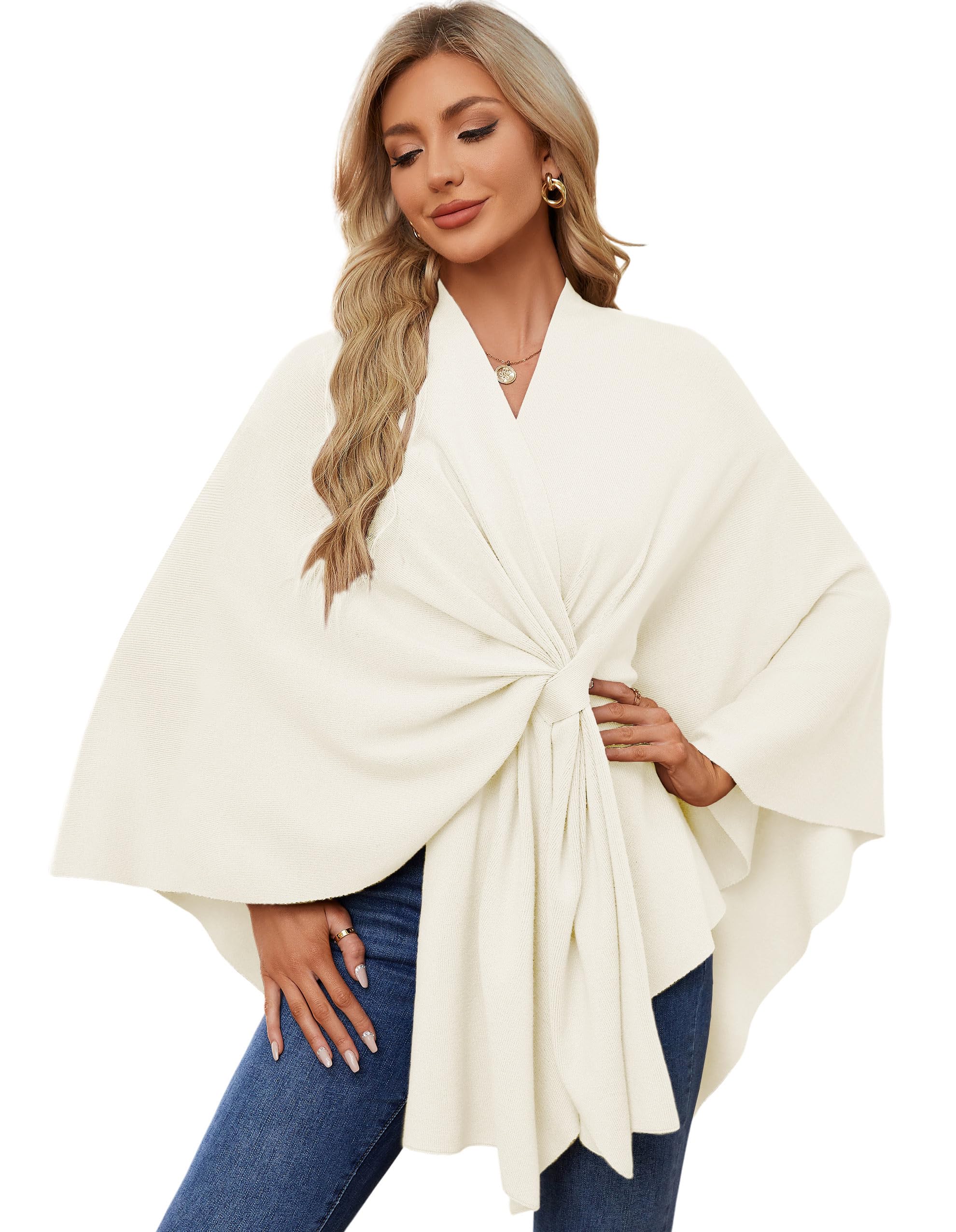 PULI Women's Elegant Shawl Wraps Soft Open Front Poncho Sweater for Spring Fall Winter