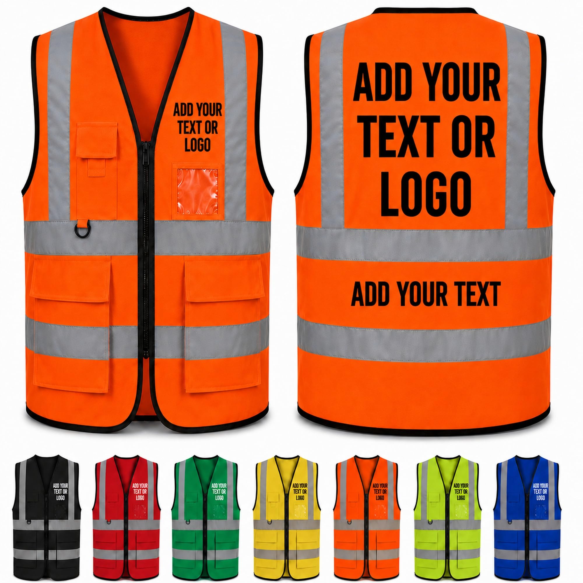 Personalised Hi Vis Vest with Custom Text or Logo, Adult M-XXL, Orange