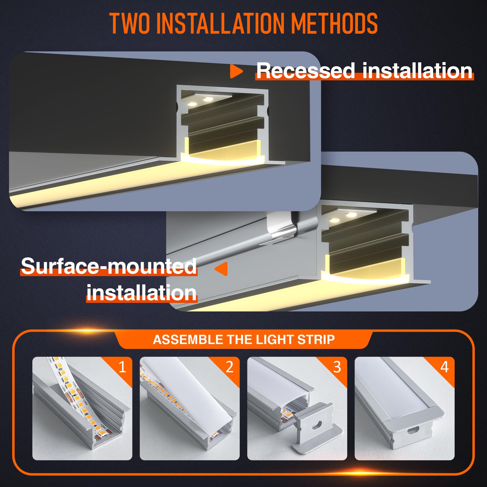 Profil LED 2m×15 aluminiowy w kształcie litery U z mleczno-białą osłoną, szyna aluminiowa do taśm LED, profil aluminiowy do pasków LED, kanał świetlny z dyfuzorem