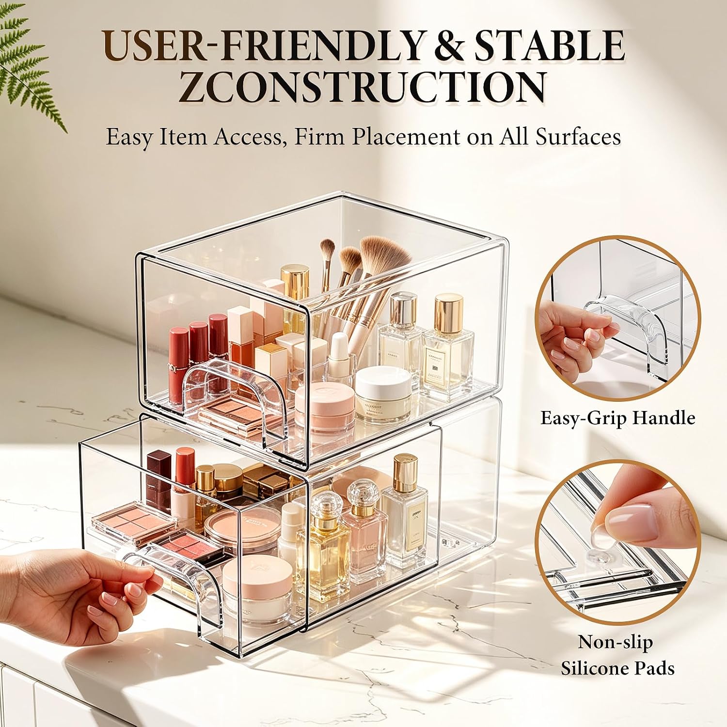 4 Pack Clear Stackable Storage Drawers Bathroom Makeup Organizer Bins