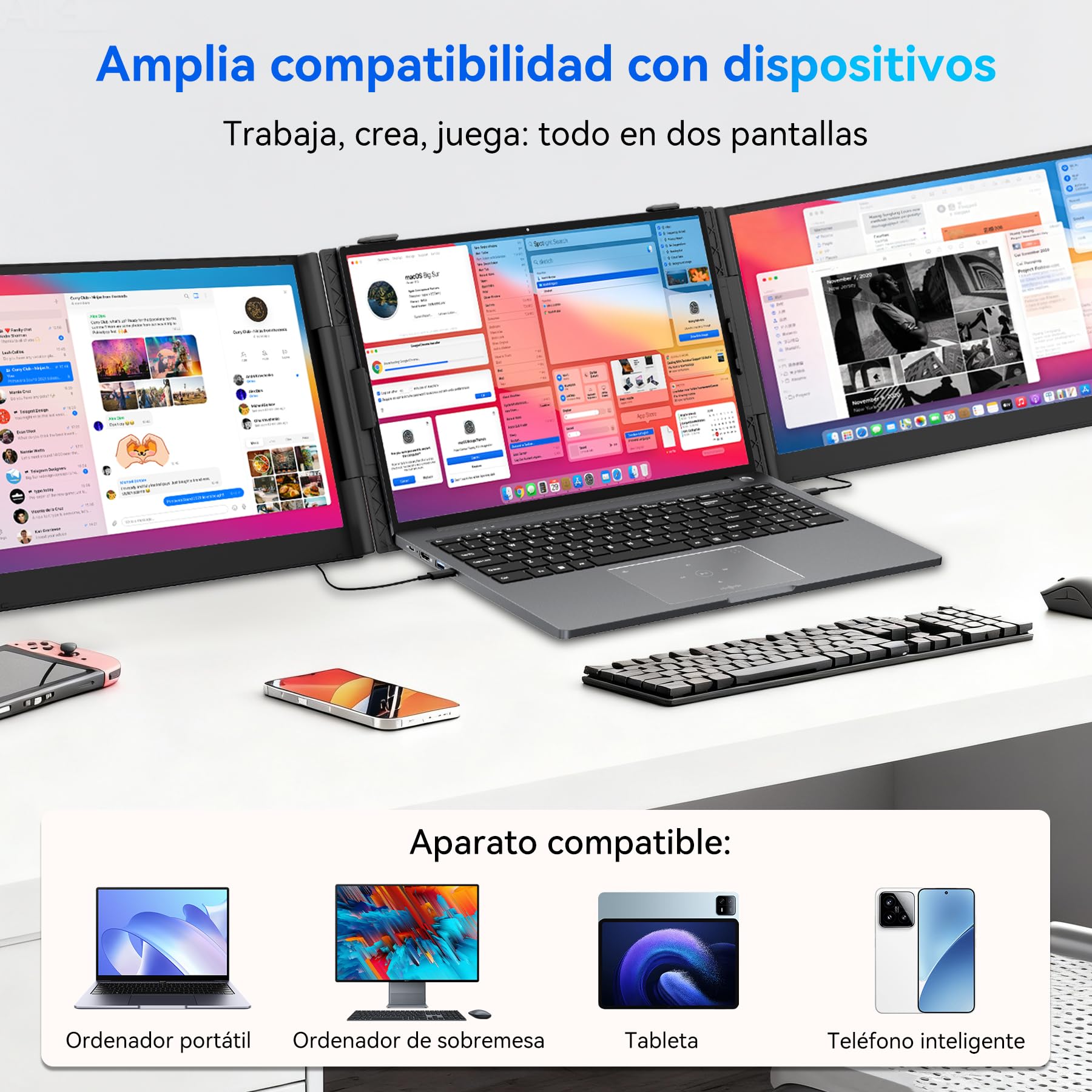 Blackview Monitor Portátil Triple Ultradelgado,14" FHD 1080P IPS Extensor Pantalla Portátil Ordenador con Soporte,Certificación TÜV Luz Azul Baja,con 13"-17.3" Windows/Mac/Chrome/Switch/PS5 — view 4
