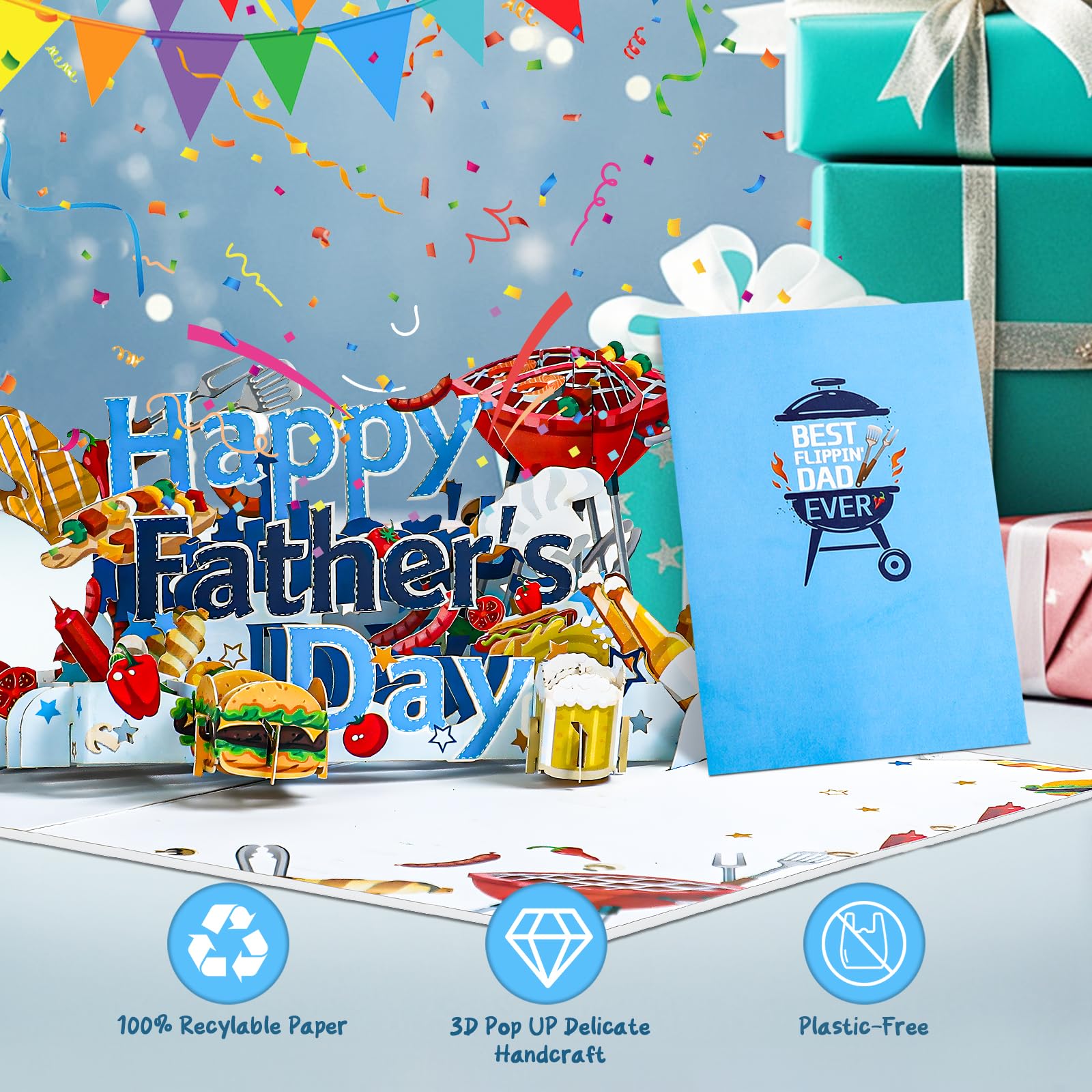 Fathers Day Card, Funny Pop Up Step Dad, Cooking-Style, 7"x5" - Image 3