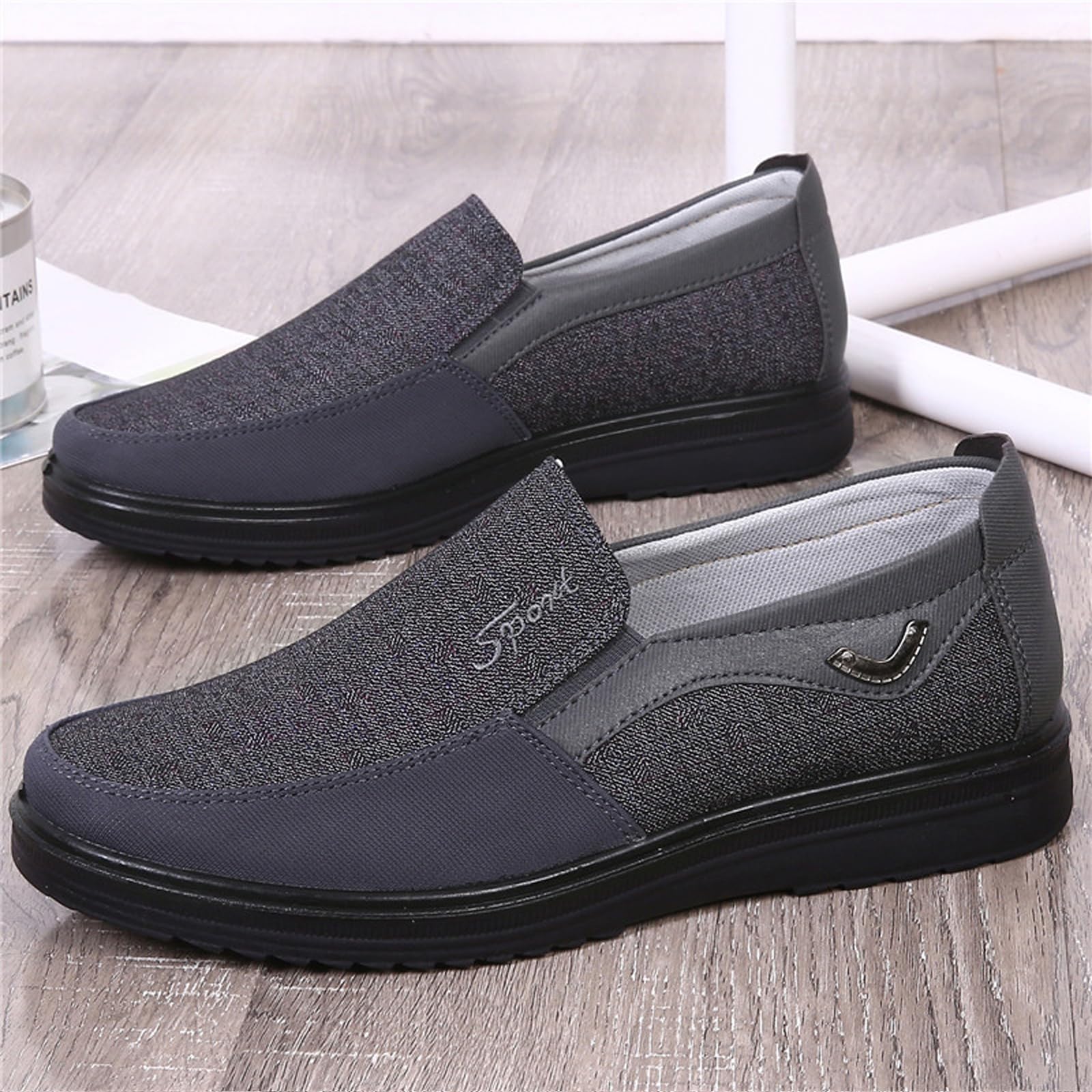 Wsuwane tenisówki, wygodne i stylowe buty do chodzenia, lekkie, modne buty męskie, oddychający i lekki materiał (Dark Grey US Men 6.5)