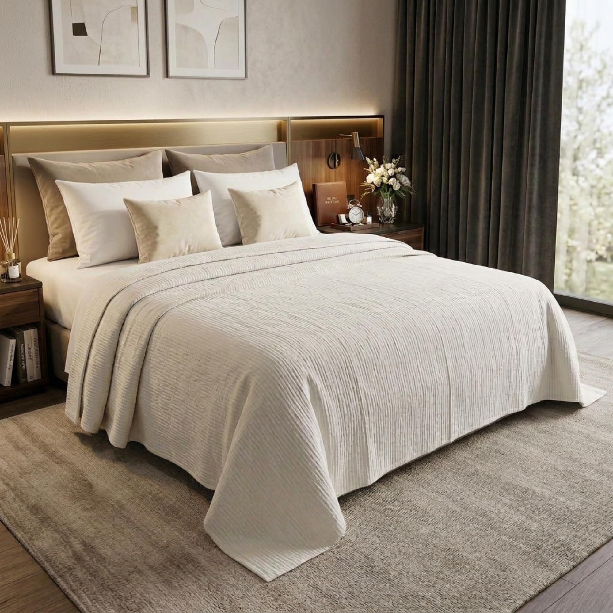 100% Cotton Muslin AC Blanket | 4 Layer Textured Breathable Summer Throw | Lightweight Blanket for AC Rooms | All Season Comfort Dohar | 150x220 cm | Off White-image-45