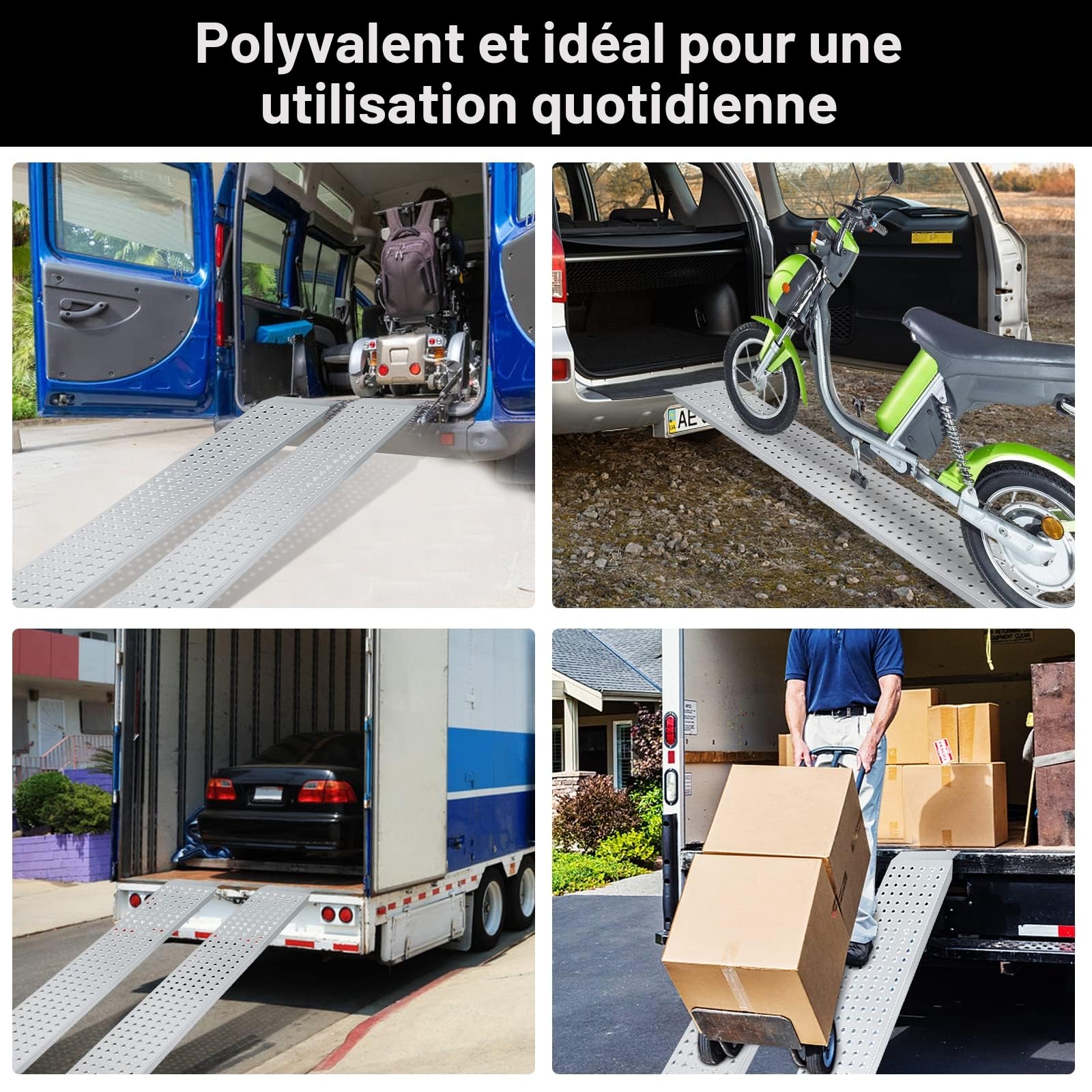 Lot de 2 Rampe de Chargement, Rampe d'accès en Acier galvanisé,Rail de Chargement Antidérapant, Moto Tracteur Rampe de Chargement 400kg,160 x 23,5 x 4 cm,pour Voitures, Camions, Vélos