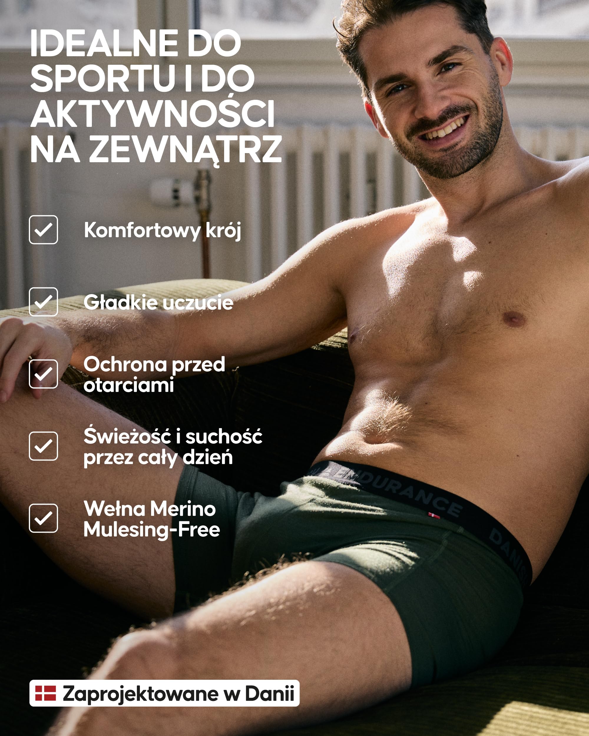 DANISH ENDURANCE Bokserki z Wełny Merino, Odprowadzające Pot, 1 lub 2-Pak | Bokserki z wełny merino, odprowadzają pot i są oddychające, płaskie szwy zapobiegają otarciom, na wędrówki i treningi