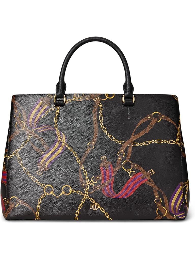 Black Lauren Ralph Lauren Belting-print Large Hanna Satchel