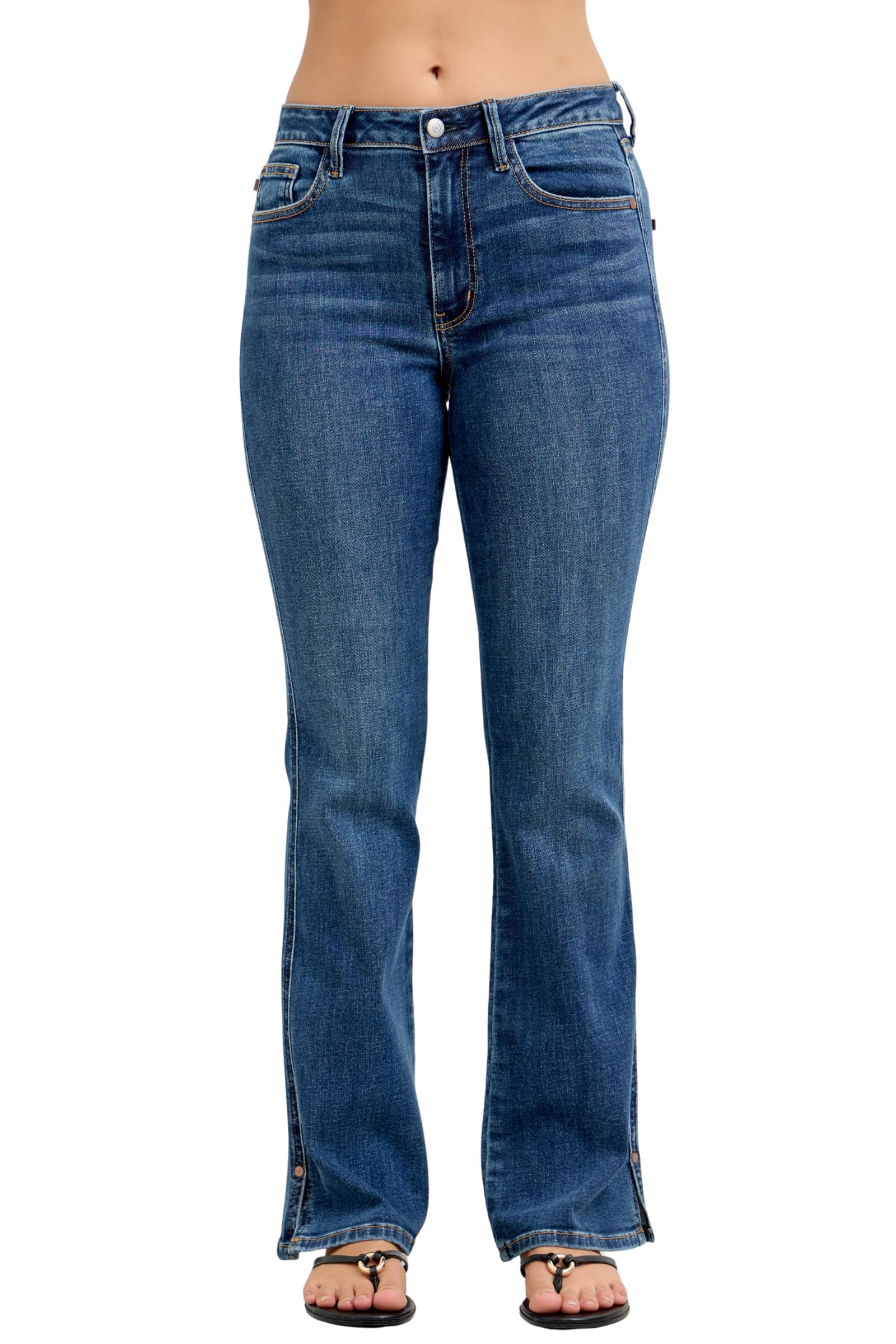 Judy Blue Mid Rise Bootcut Jeans with Side Slit and Cell Phone Pocket, Inseam 32" Blue.