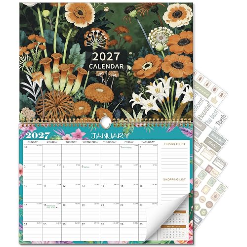 2027 Wall Calendar with Floral Cover, Monthly Planner | To-Do