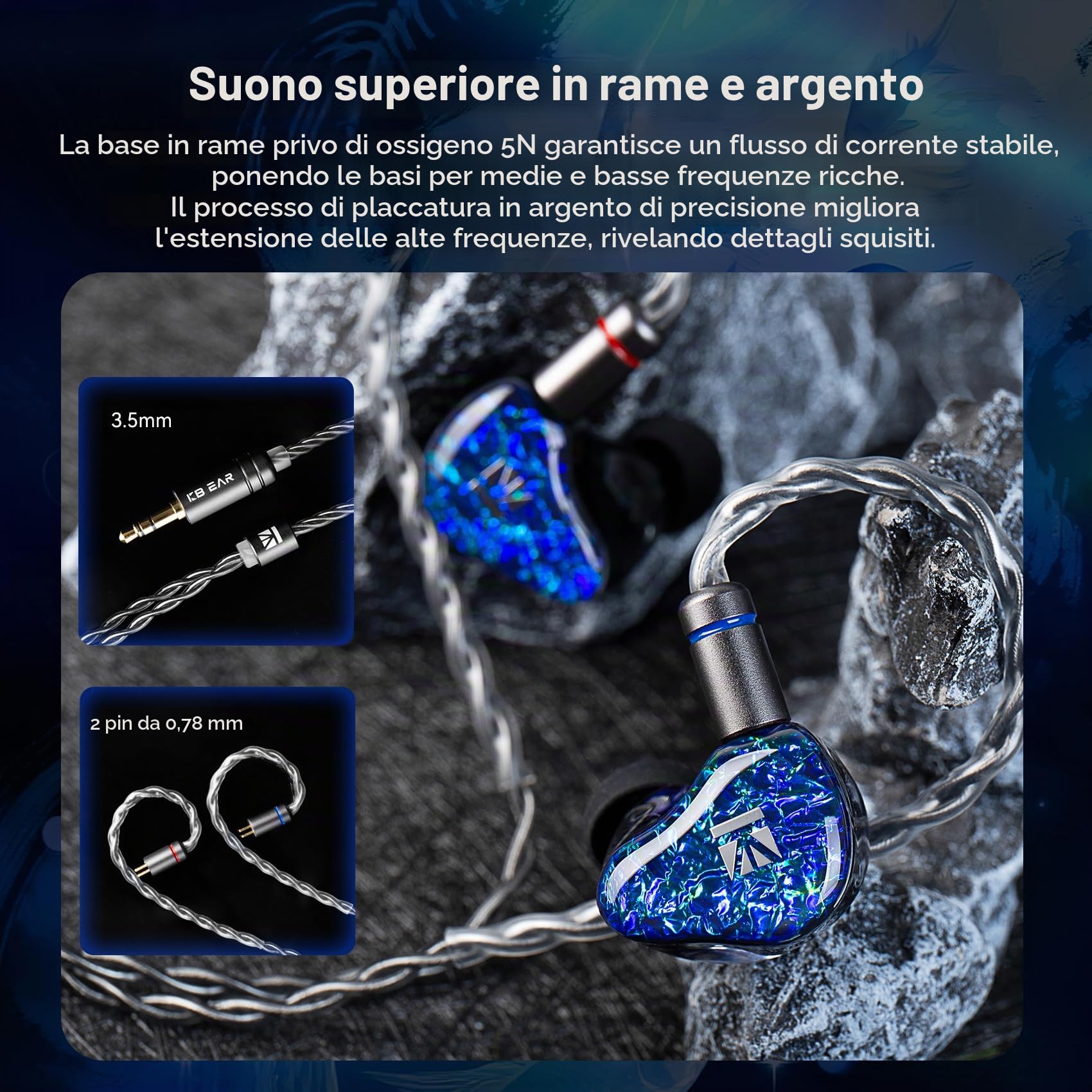 Yinyoo KBEAR SR8 IEM - Auricolari in-ear con driver ibridi 1DD+3BA, per musicisti, HiFi cablati, cavo staccabile con 5N OFC, IEM per giochi, audiofili e performance dal vivo