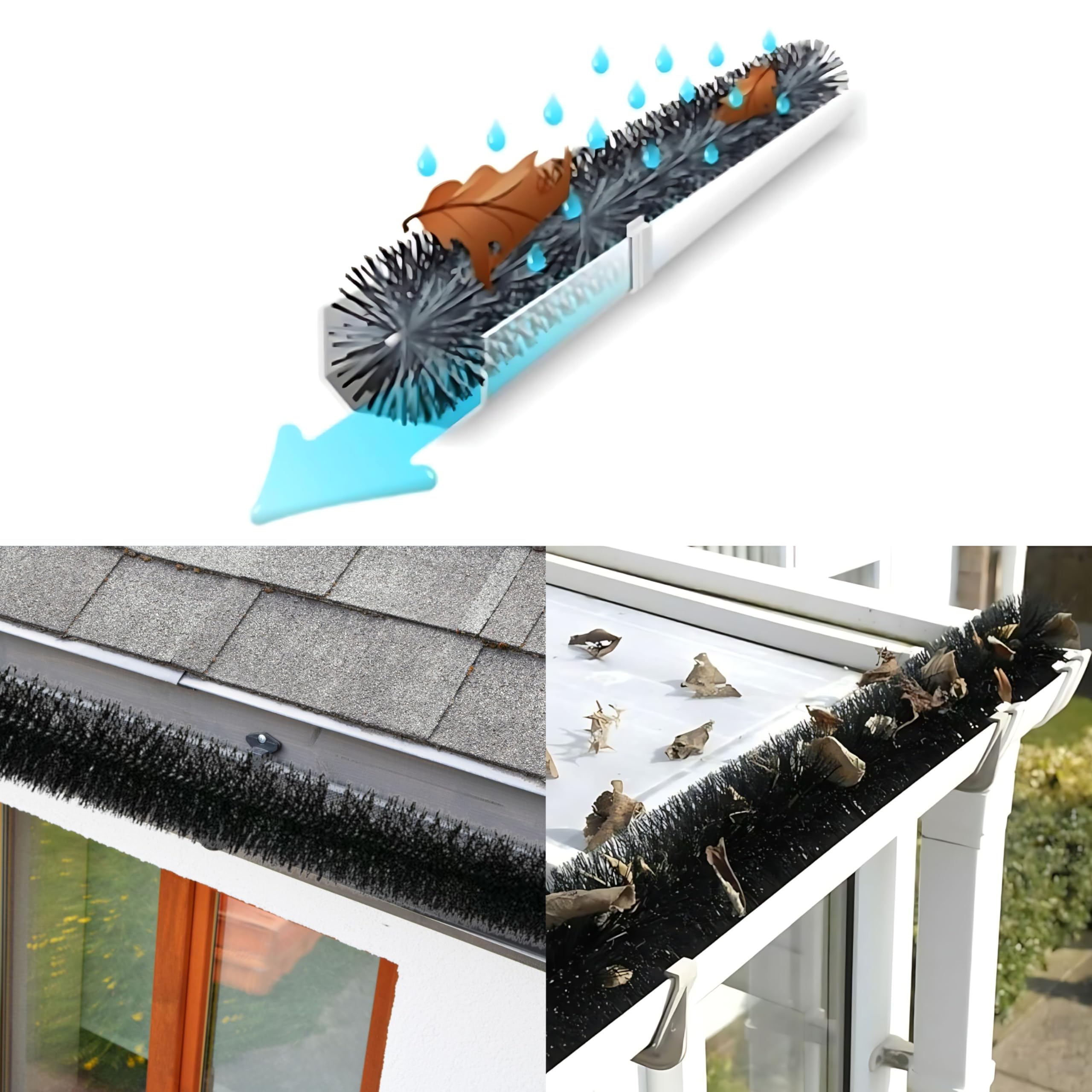 Adeptna Black 4M Gutter Guard Brush Downpipe Drain Leaf Filter Cleaner Tool For Guttering Outdoors - Easy To Install To Prevent Gutters And Drains From Becoming Blocked Or Clogged