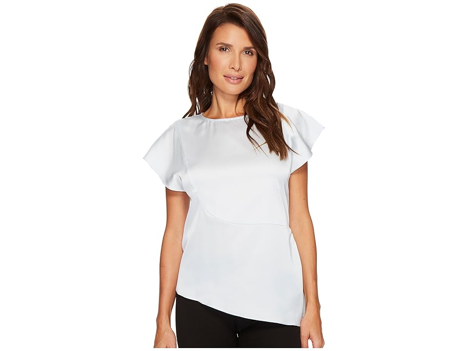 

Ivanka Trump Ruffle Cap Sleeve Woven Asymmetrical Hem Blouse (Ice Blue) Women's Blouse