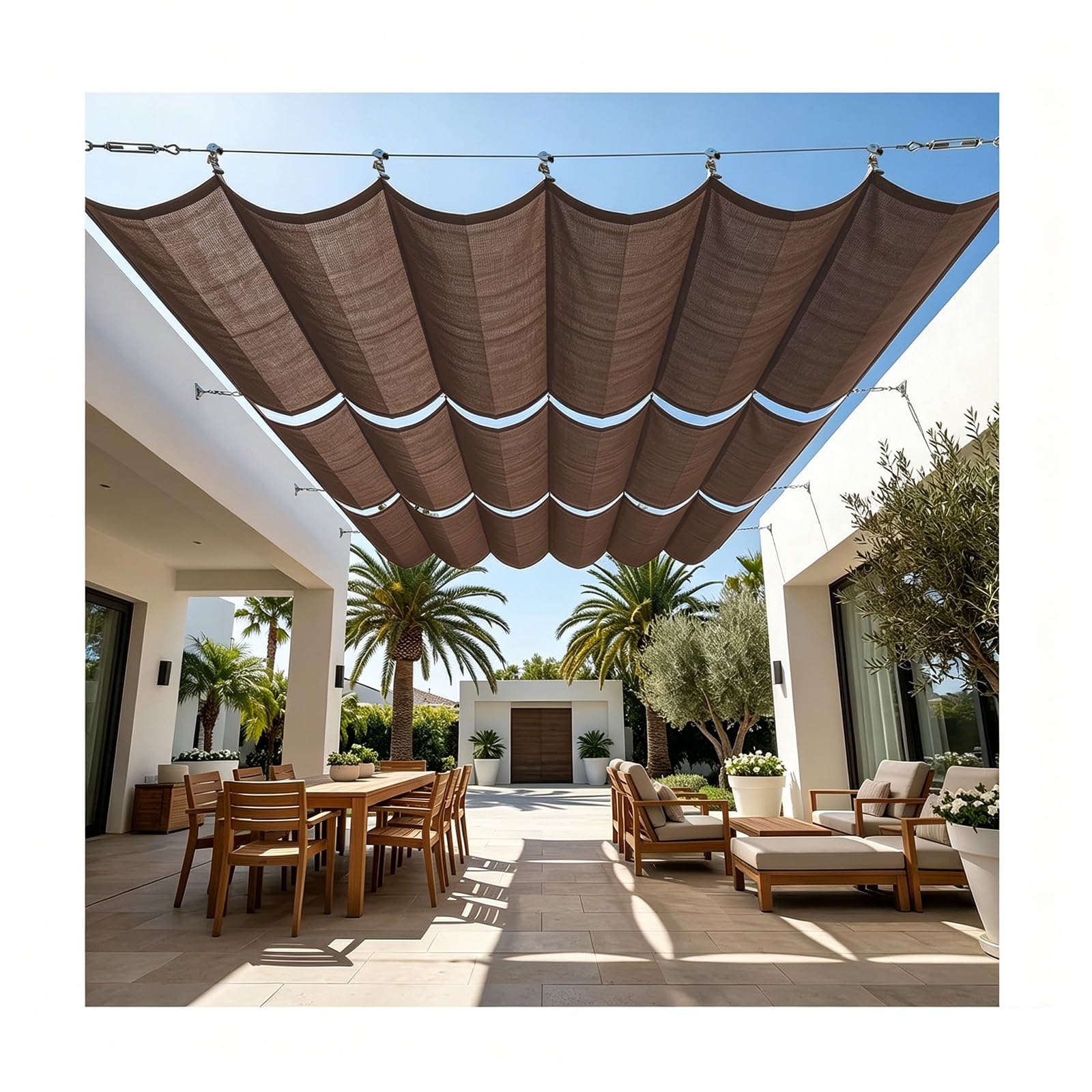 Store ondule toile d'ombrage retractable vague 1.7x20m pour pergola et grand jardin terrasse