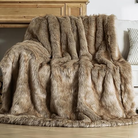 OMERAI Faux Fur Blanket, Ultra Soft Luxury Fuzzy Throw Blanket, Long Pile Plush Cozy Warm Decorative Blanket for Couch, Sofa, Chair, Bed, Heavy Weight, 50