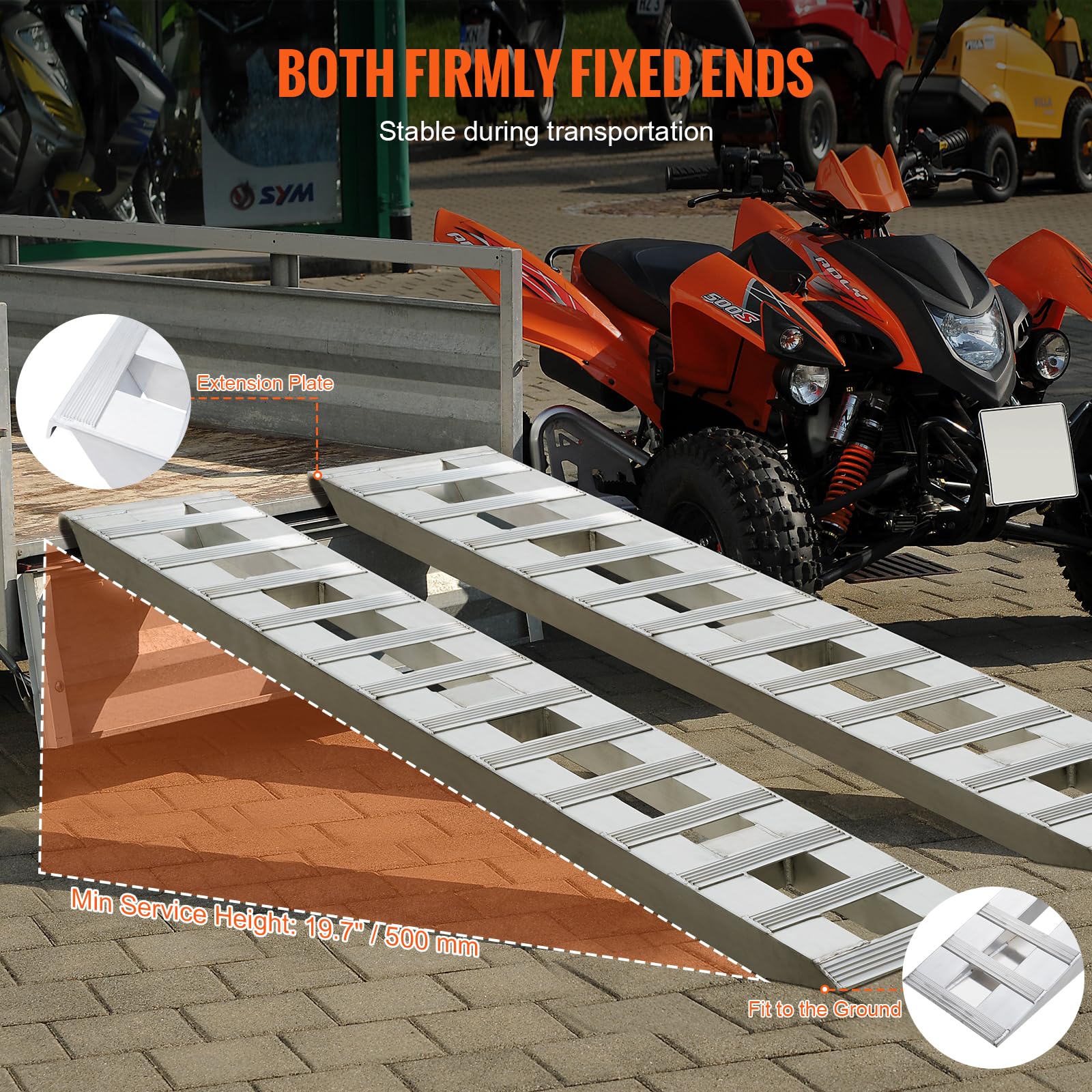 VEVOR Rampa de Carga de Aluminio 2 Piezas 183 x 38 cm Rampa de Acceso Capacidad de Carga de 2721,6 kg Ligera y Portátil para Motocicleta Todoterreno, Remolque, ATV, UTV, Tractor, Cortacésped
