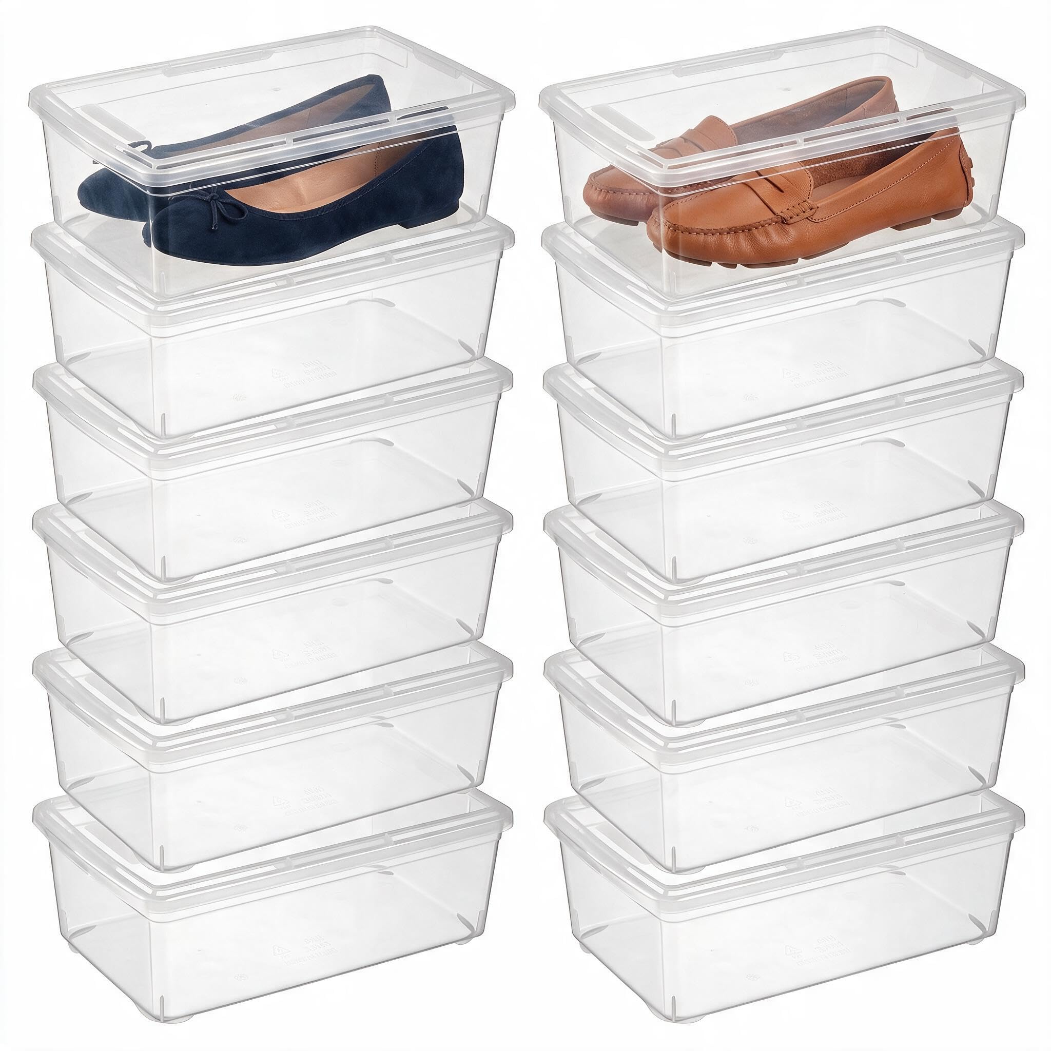 novelinks Lot de 12 boîtes de rangement empilables en plastique transparent de 6 l avec couvercles