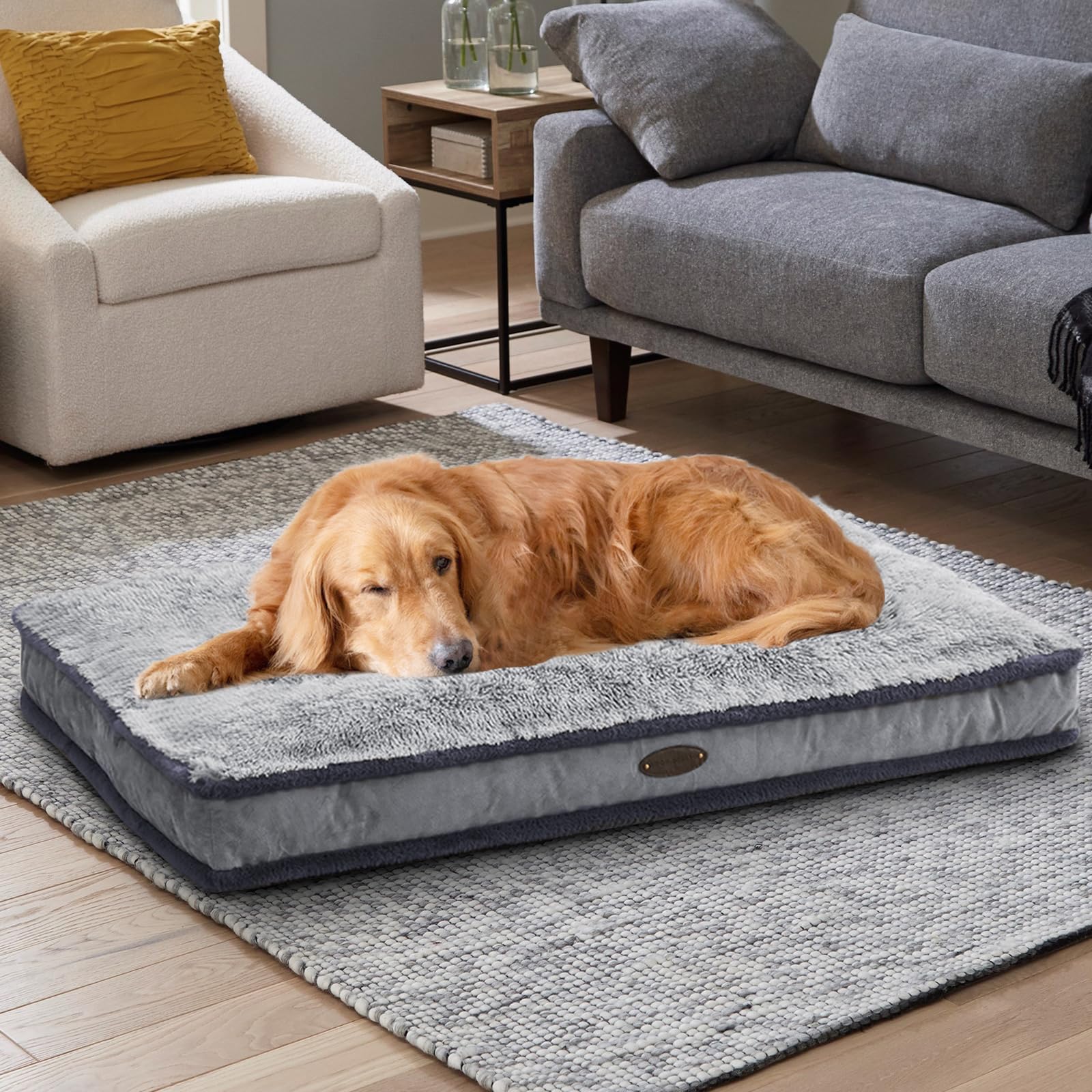 Cama para perros extra grandes, cama de felpa de lujo, cómoda almohadilla para perrera, alfombrilla de dormir para mascotas, impermeable, funda extraíble y lavable a máquina y parte