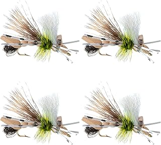 The Fly Fishing Place Water Trout Hopper High Floating Foam Grasshopper Dry Fly Fishing Fly - 4 Flies - Hook Size 10 - Hopper Dropper Indicator Fly