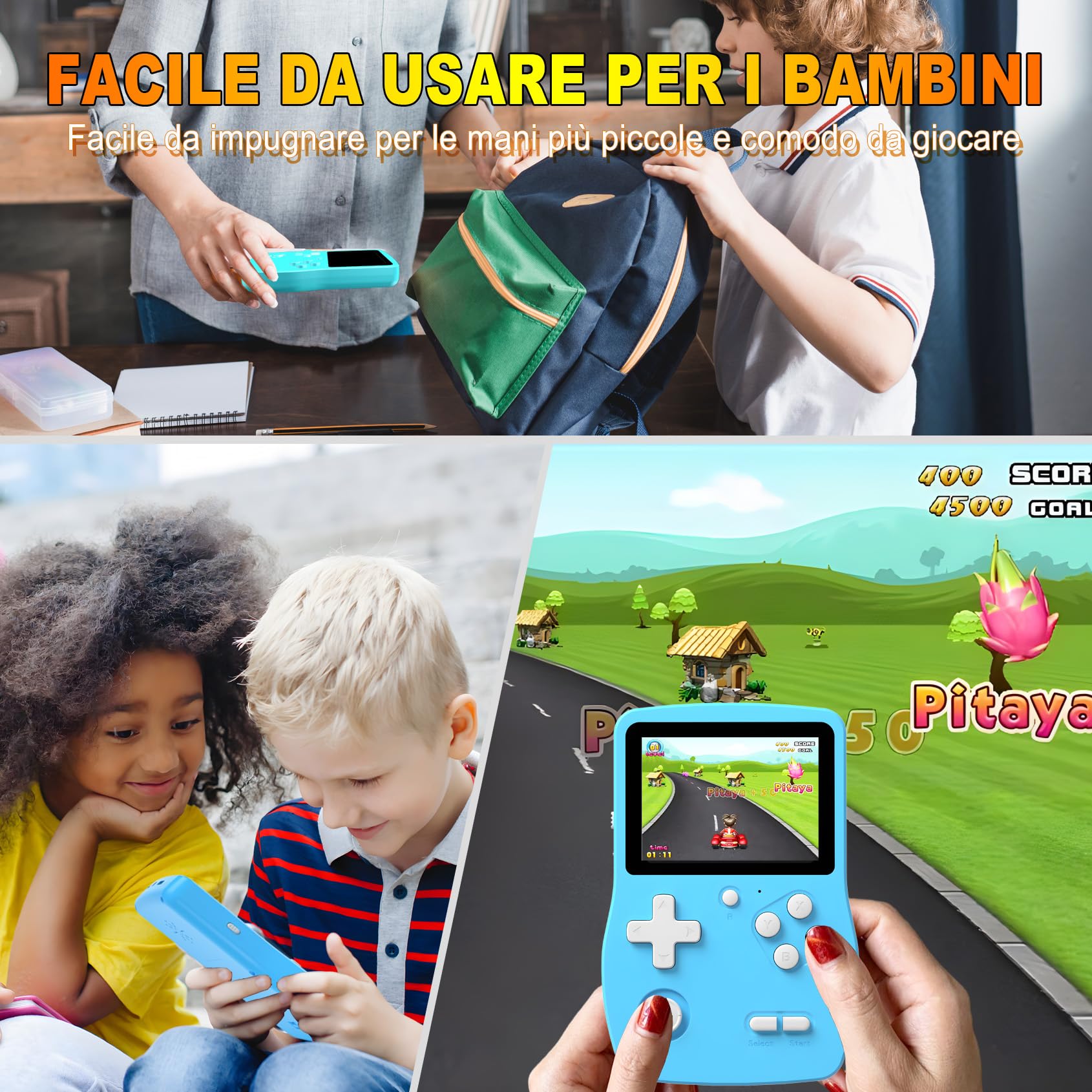 32 Bit Console Giochi Portatile per Bambini con 139 Videogiochi, Giocatore di Giochi con Schermo IPS da 3,0" e Batteria Ricaricabile, Mini Giochi da Viaggio Regali per Ragazzi Ragazze (Blu)